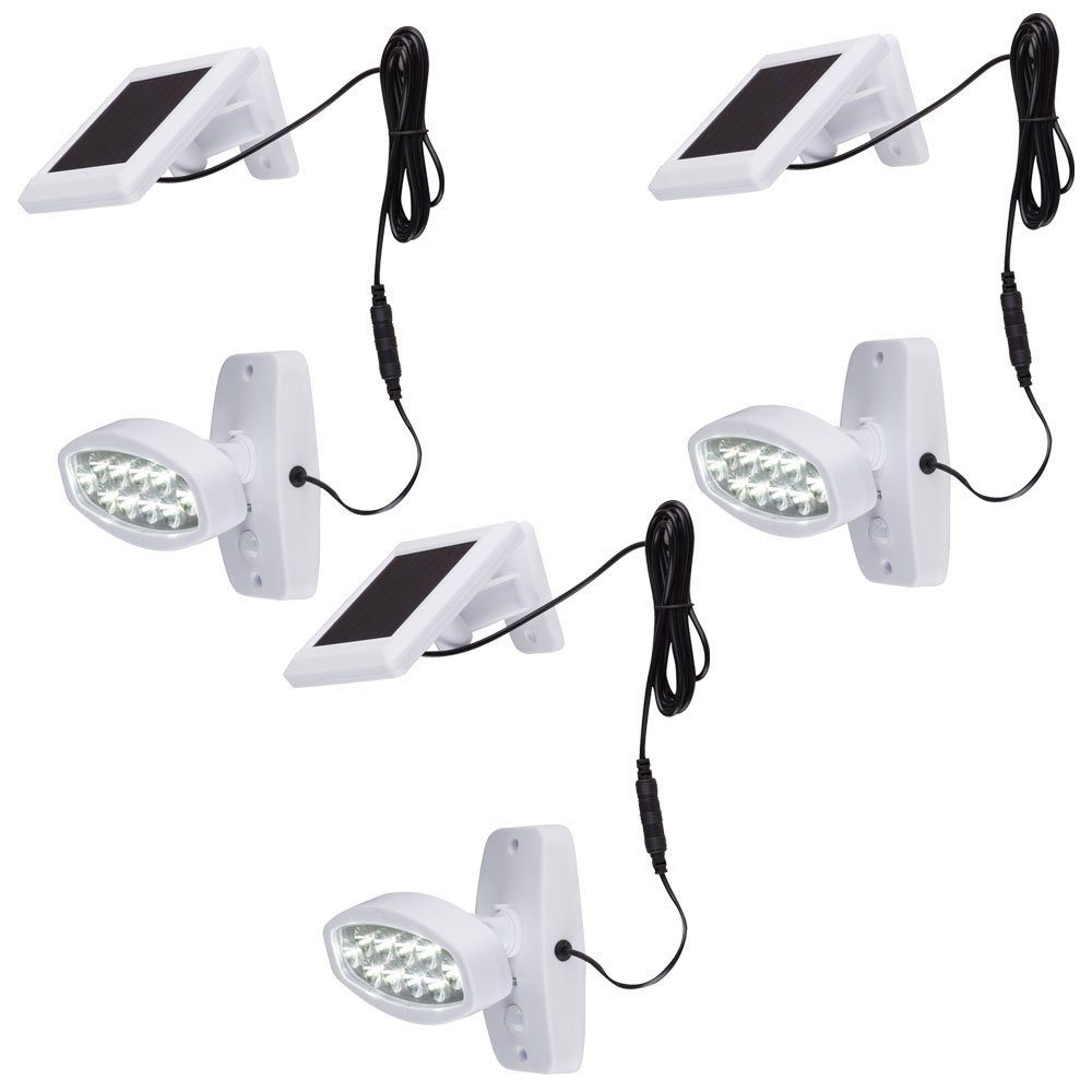 GLOBO LIGHTING LED Wandstrahler, LED-Leuchtmittel fest verbaut, Kaltweiß, Tageslichtweiß, 3er Set LED Solar Außen Leuchten Bewegungsmelder Wand Strahler