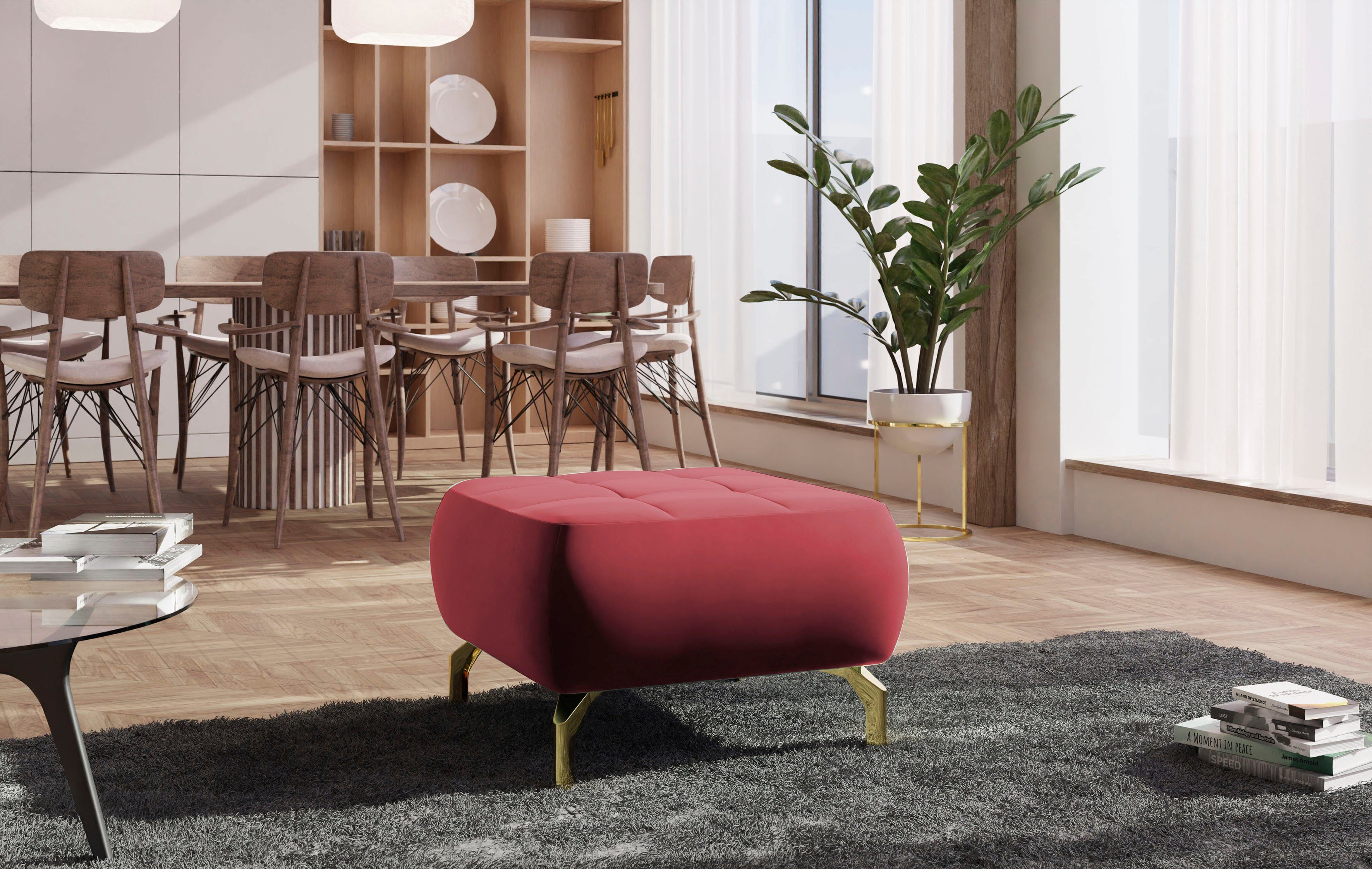 sit&more Polsterhocker Orient 1, goldfarbene Metallfüße
