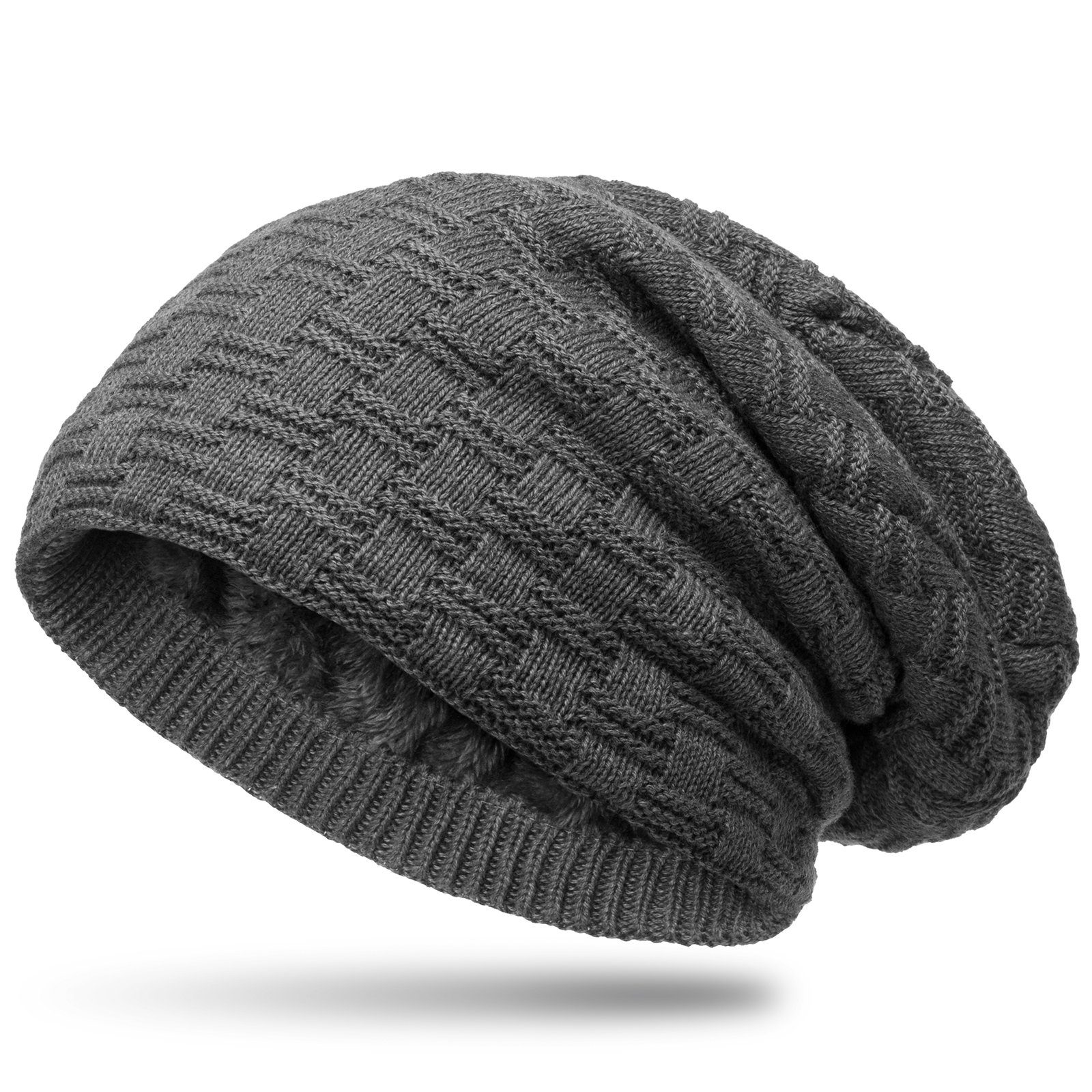 Caspar Beanie MU133 warme Feinstrick Mütze mit weichem Fleece Innenfutter dunkelgrau