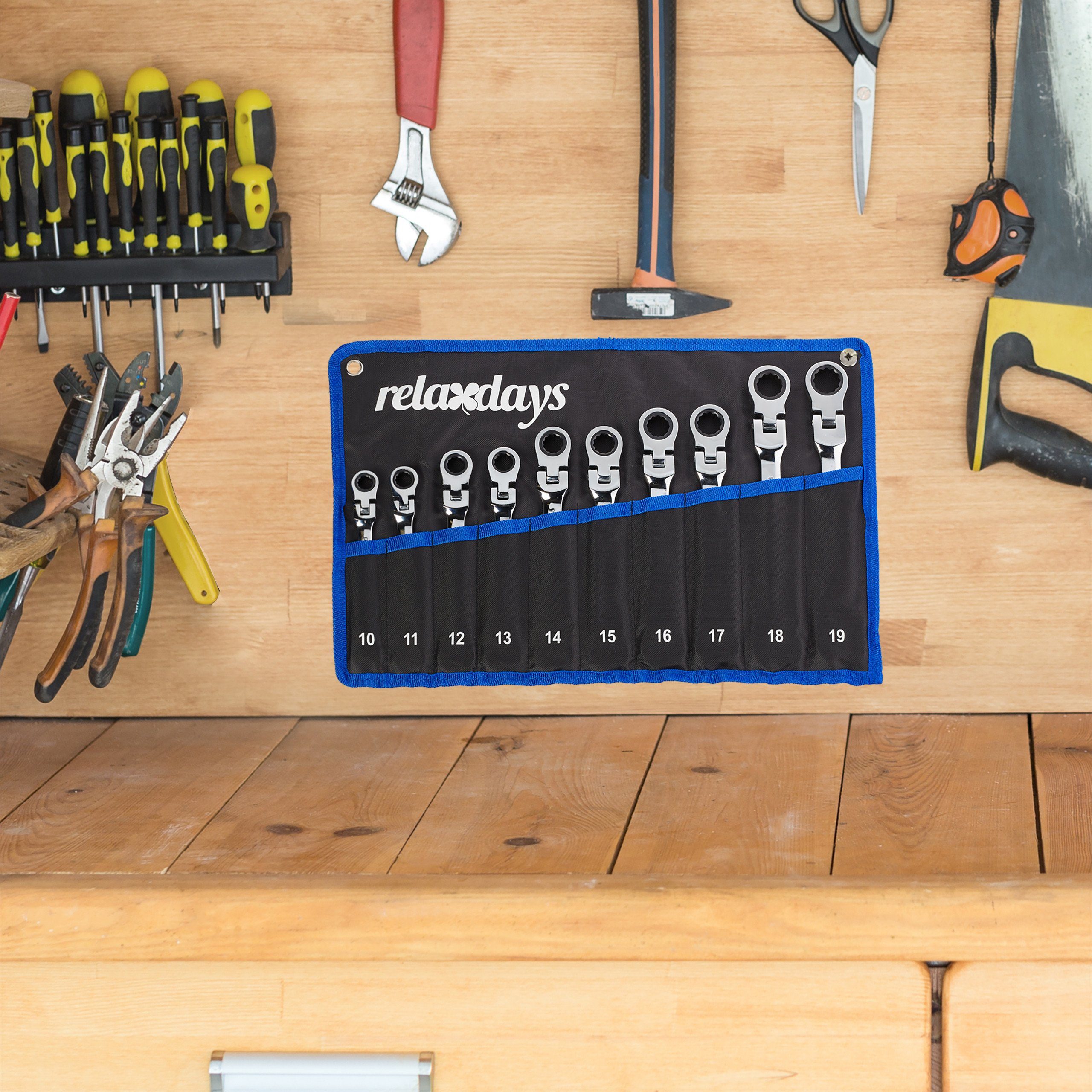 relaxdays Maulschlüssel Flexibles Schraubenschlüssel Set 10-tlg.