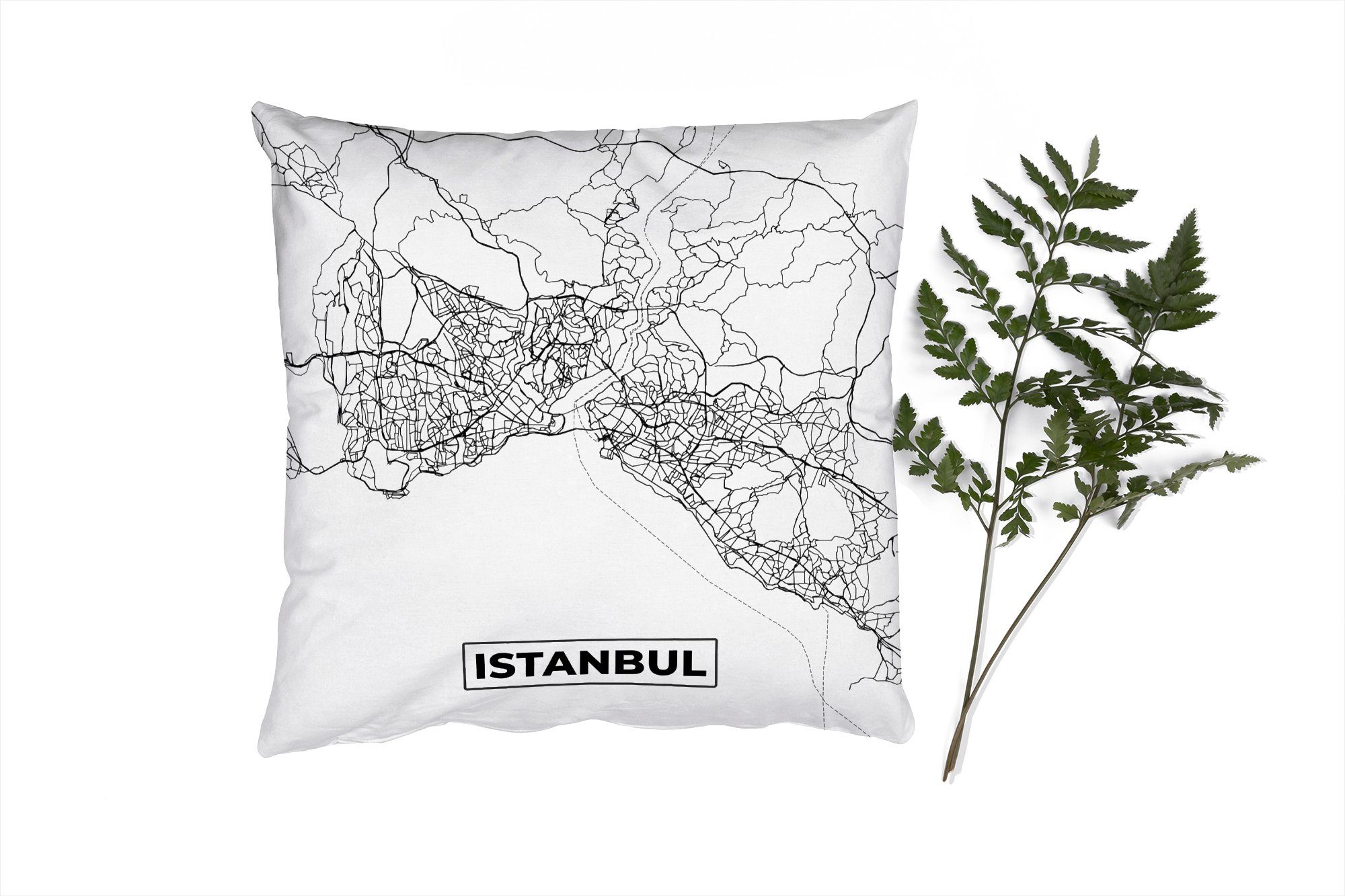MuchoWow Dekokissen Schwarz Istanbul Zierkissen und Karte Füllung weiß Sofakissen Stadtplan, Wohzimmer, - - mit für Deko, - Schlafzimmer