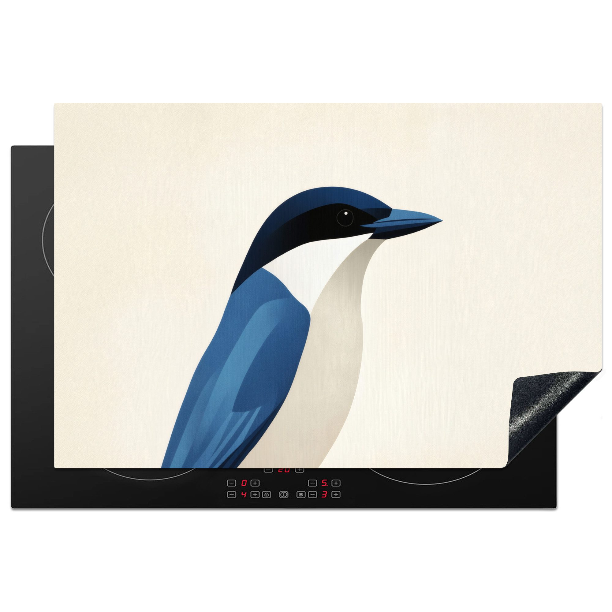 MuchoWow Herd-Abdeckplatte Illustration - Blau - Vogel, Vinyl, (1 tlg), Induktion Schutzmatte, Induktionsherd Abdeckung, 74x48 cm