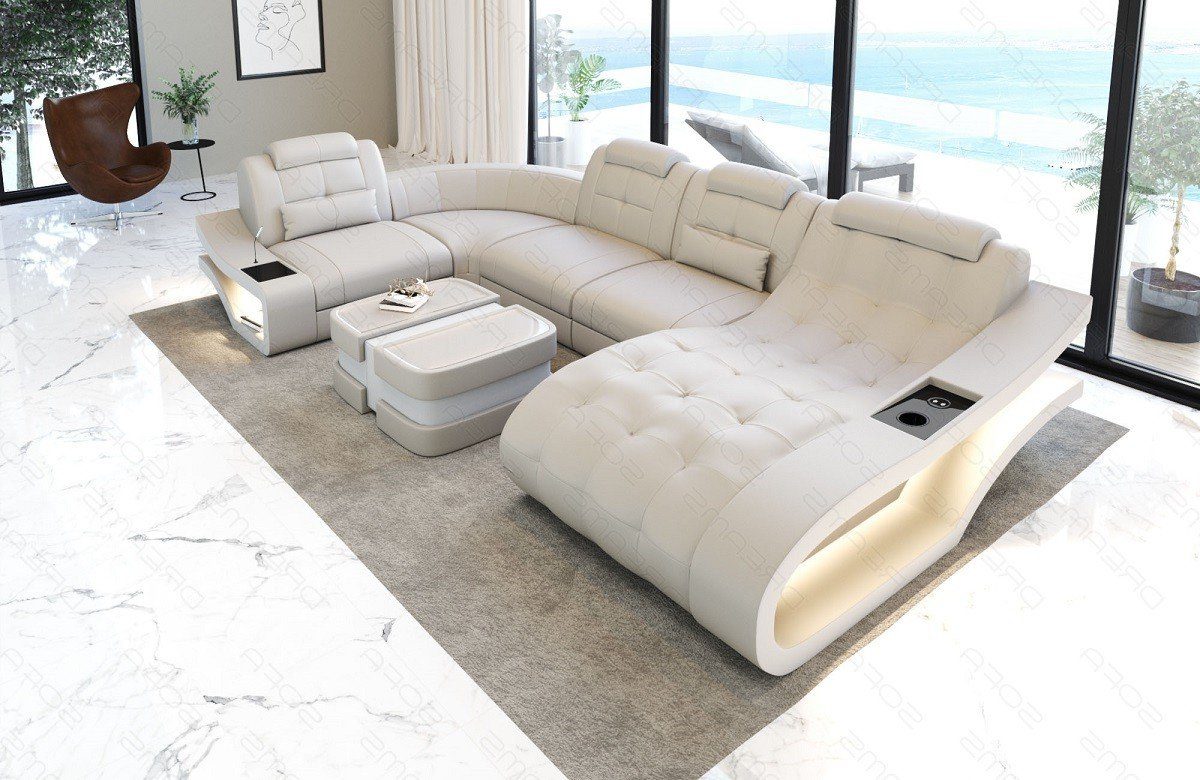 Couch Sofa mit Wohnlandschaft Leder Elegante Dreams Ledersofa U-Form Ledercouch, wahlweise Bettfunktion