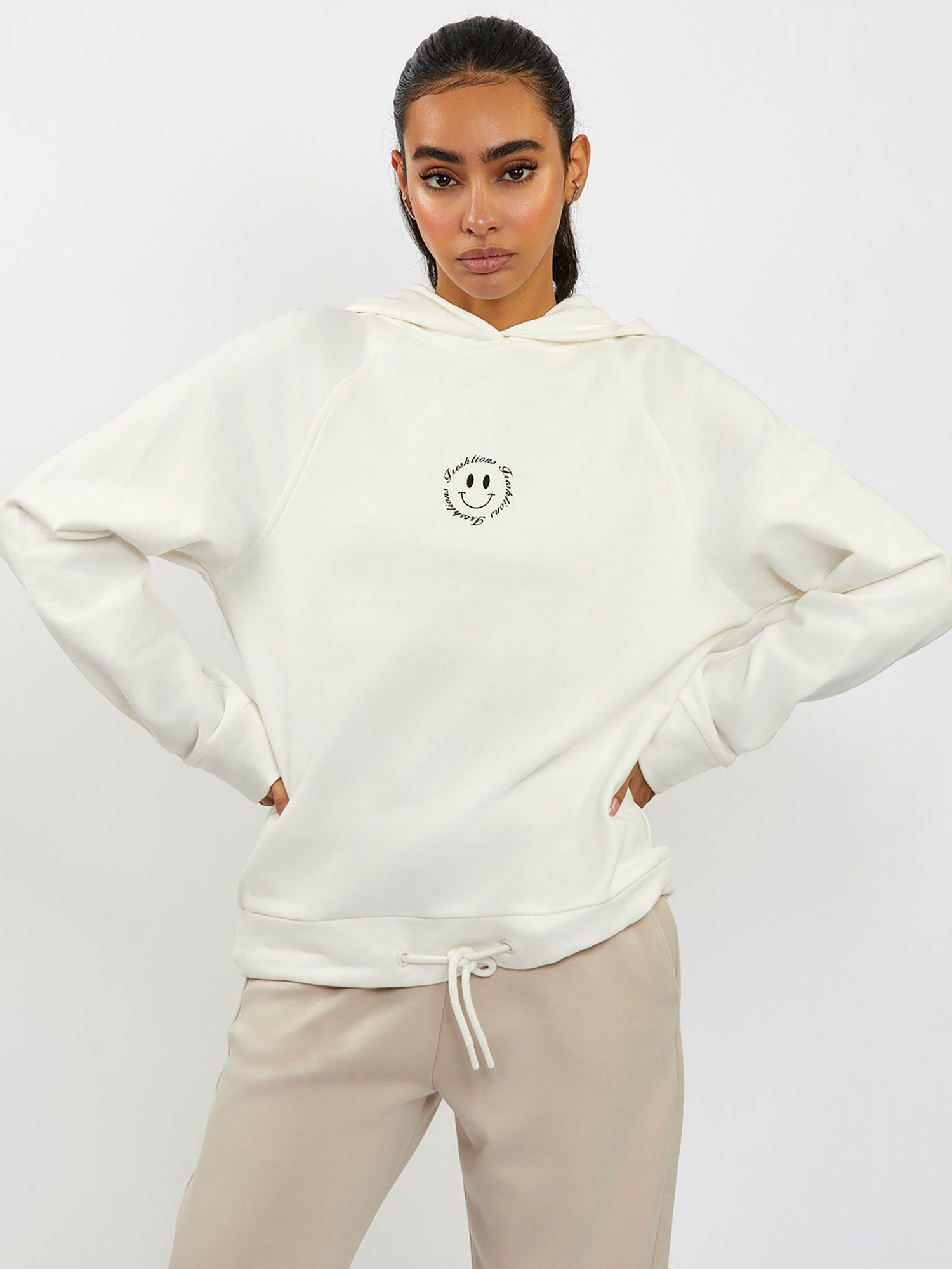 Freshlions Kapuzensweatshirt Freshlions Hooded Sweatshirt Smilig face Print weiß | Sweatshirts
