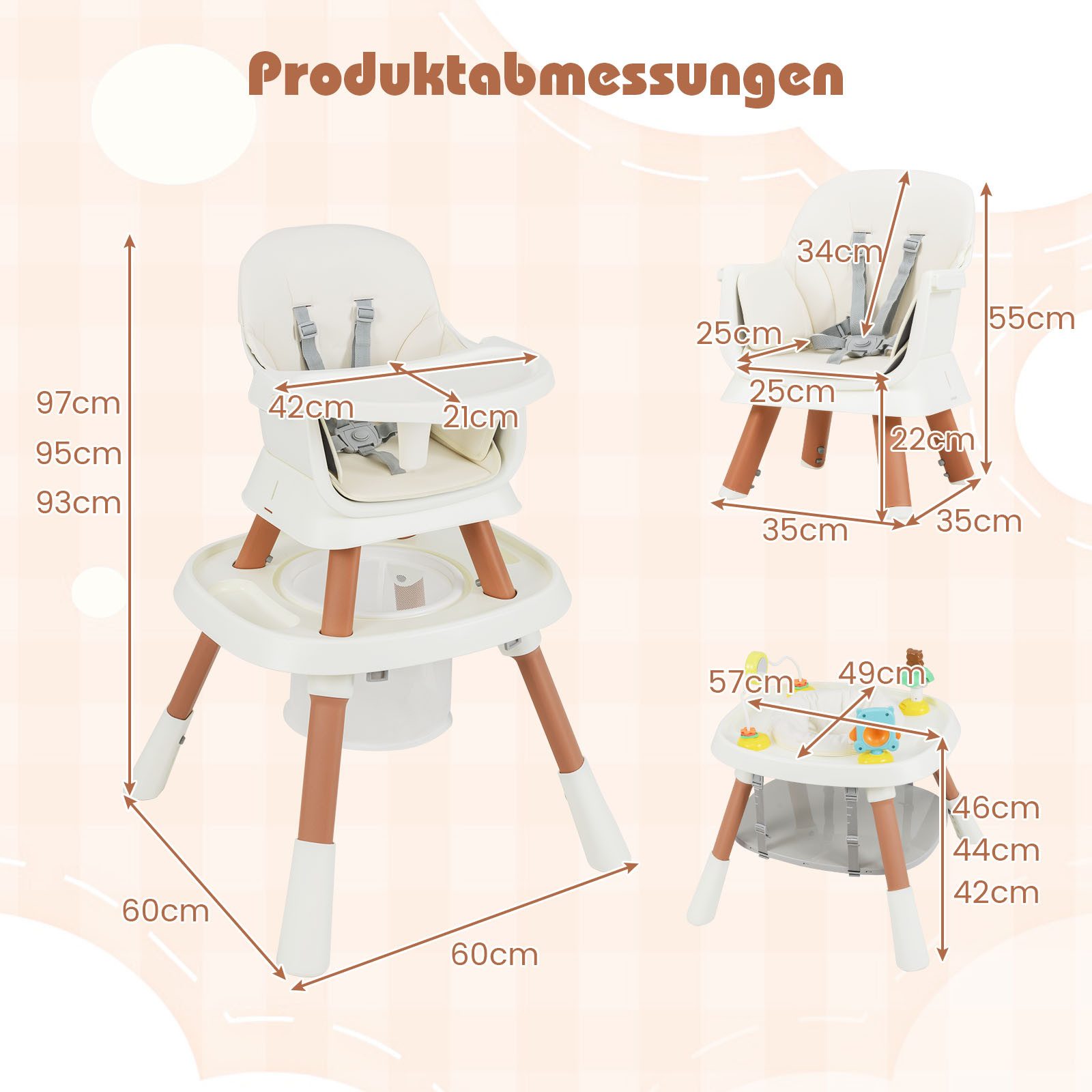 COSTWAY Hochstuhl 16 in 1 Kinderhochstuhl (1 St), Babystuhl für Kinder ab 6 Monate – Bild 4 von 5