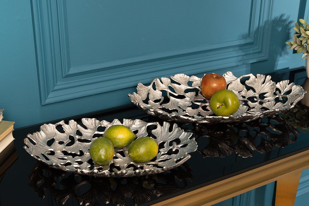 riess-ambiente Dekoschale GINKGO LEAFS 50cm silber (Einzelartikel, 1 St), Wohnzimmer · Schale · Handarbeit · Boho