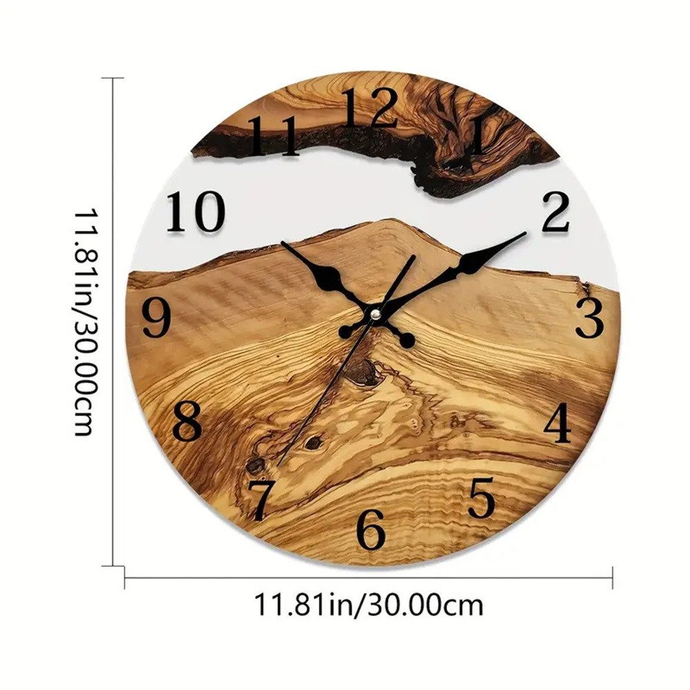 MOPUEA Wanduhr 30cm Rahmenlose Transparente Gehärtete Glas Uhr mit Leisem Quarzwerk (Rustikale Dekorativ für Küche Schlafzimmer Wohnzimmer, Bruchsicher)