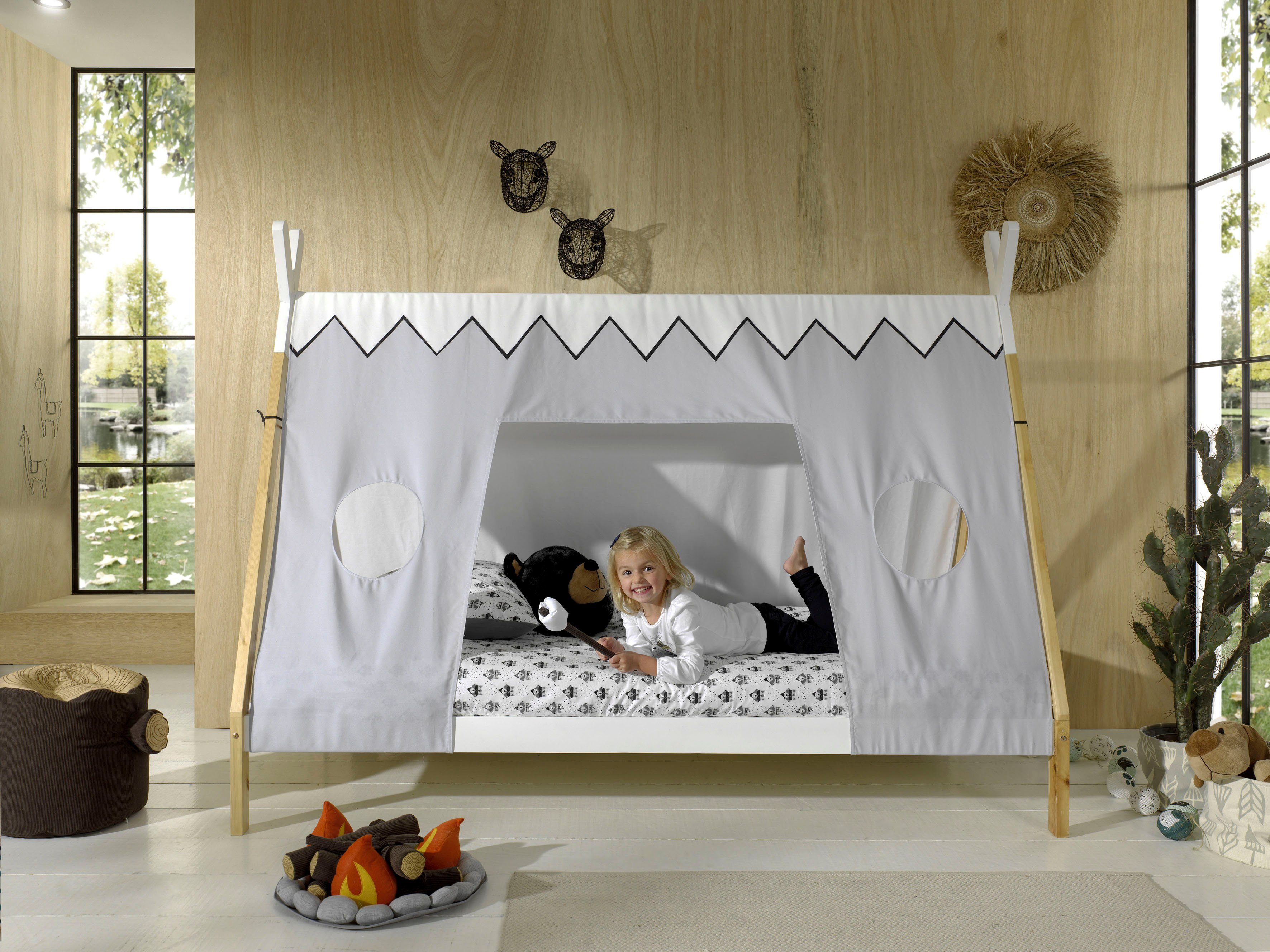 Vipack Kinderbett Tipi, mit wahlweise und Zeltdach, Schublade Rolllattenrost mit