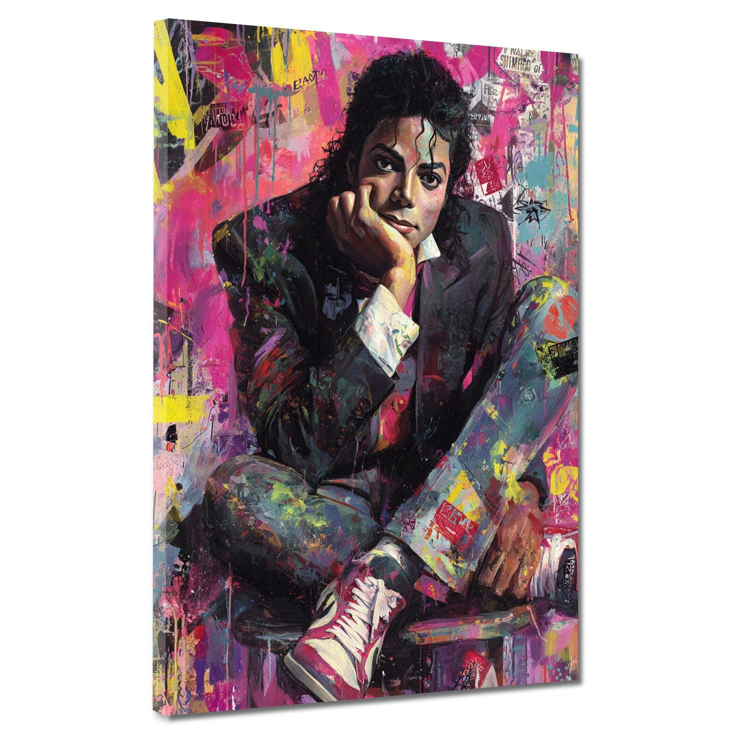 Artedinoi Leinwandbild Pop Art Jackson Porträt Sneakers Leinwandbild Wandbild Kunstdruck XL D, Michael Jackson mit Sneakers