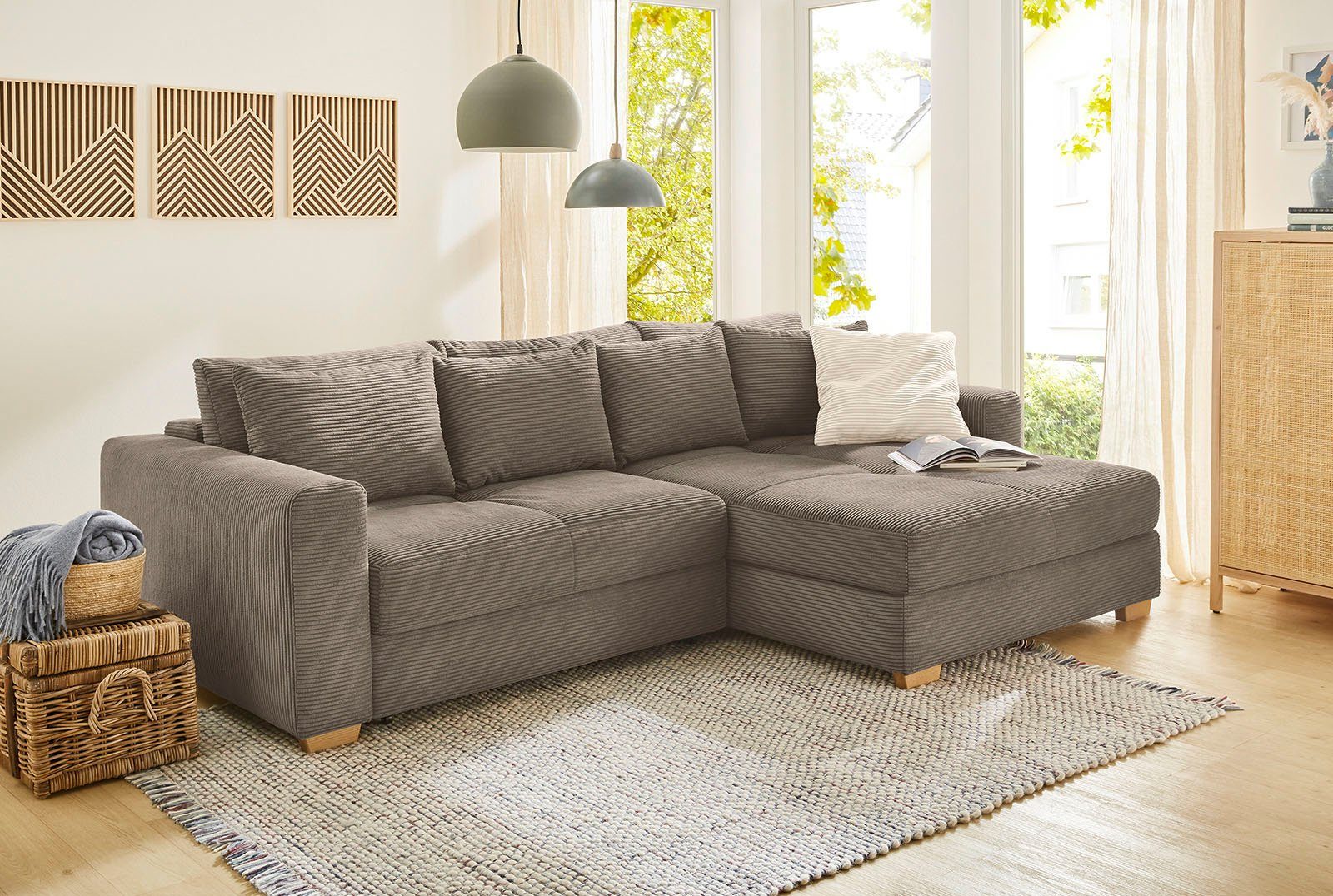 Jockenhöfer Gruppe Ecksofa Kampen L-Form, B: 288 cm, Liegefl. 153x245 cm, mit Schlaffunktion, Bettkasten & Zierkissen, Federkern