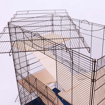 PETGARD Kleintierkäfig Nagervoliere Nagerkäfig ALEX, mit kompletter Holzausstattung 4 Etagen und 4 Leitern schwarz-blau