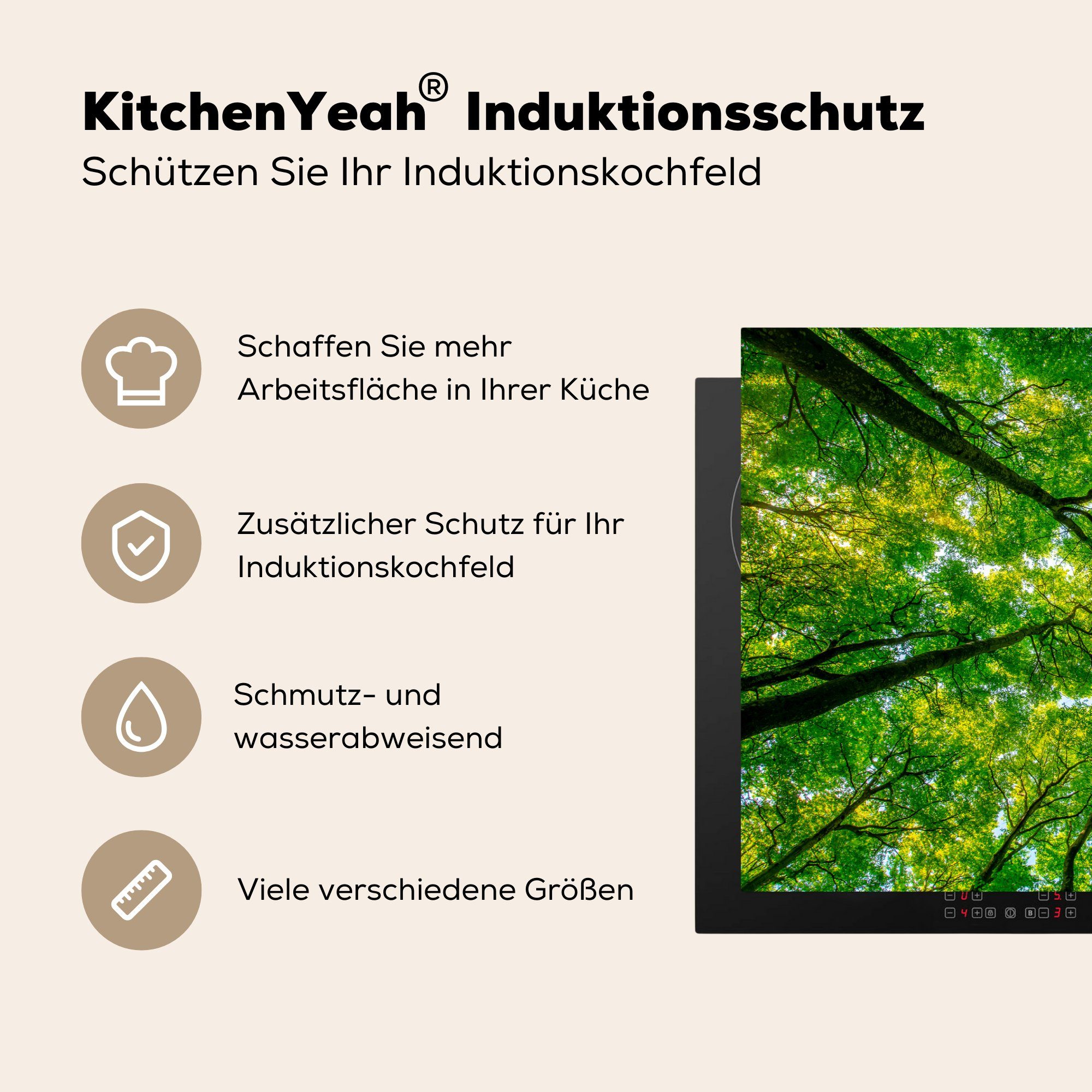 Vinyl, Ceranfeldabdeckung MuchoWow Bäume Herdblende-/Abdeckplatte 81x52 Induktionskochfeld (1 die Schutz cm, für küche, - Wald Grün, tlg), -