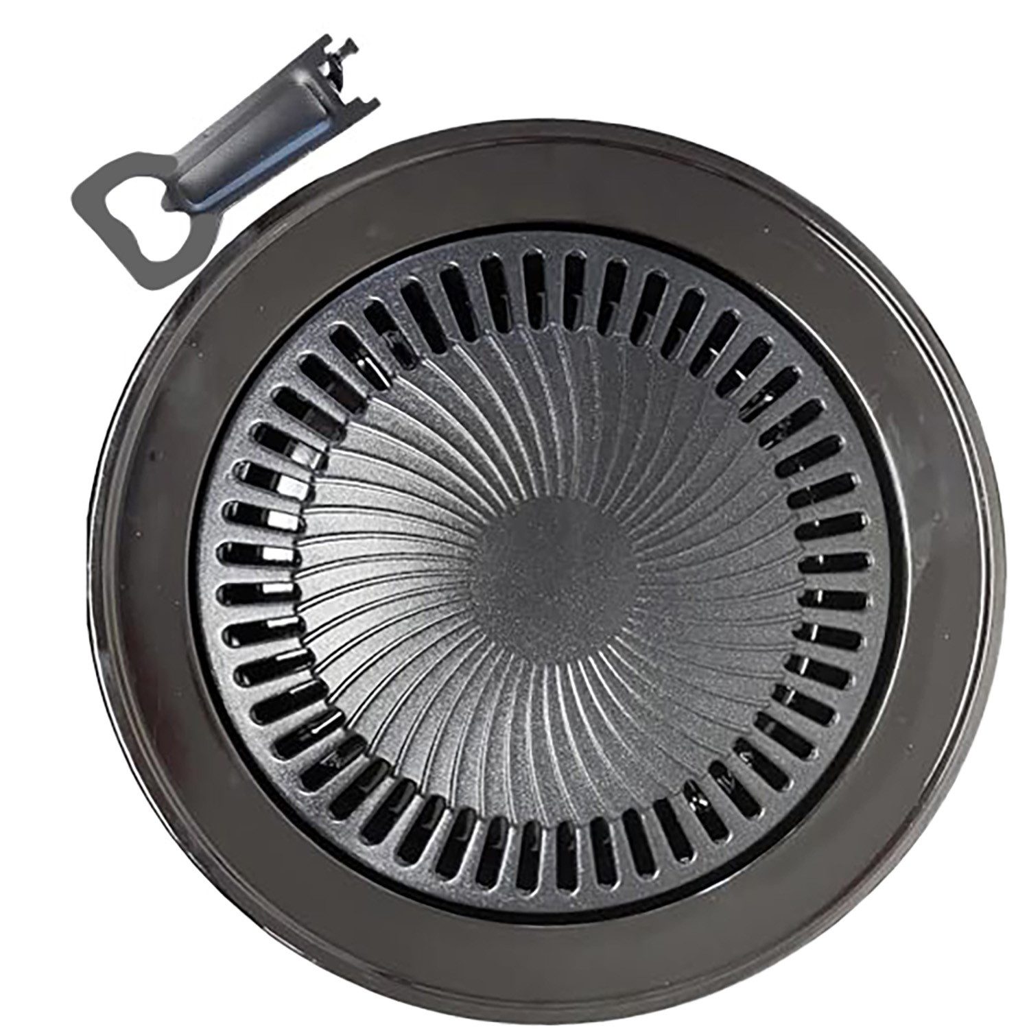 TruWare Grillplattenaufsatz Grillaufsatz für Campingkocher Gaskocher, BBQ-Grillplatte, (mit Fettauffangschale & Grillplattenheber, Antihaftbeschichtung, Outdoor-Camping-Zubehör, Ø32 cm)
