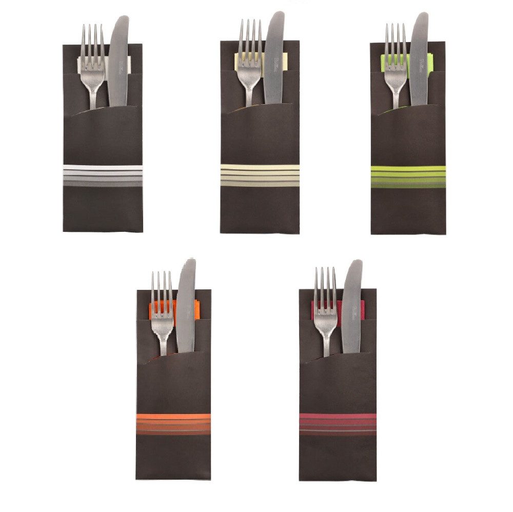 PAPSTAR GmbH Einwegbesteck-Set 520 Bestecktaschen 20 cm x 8,5 cm "Stripes" inkl. farbiger Serviette