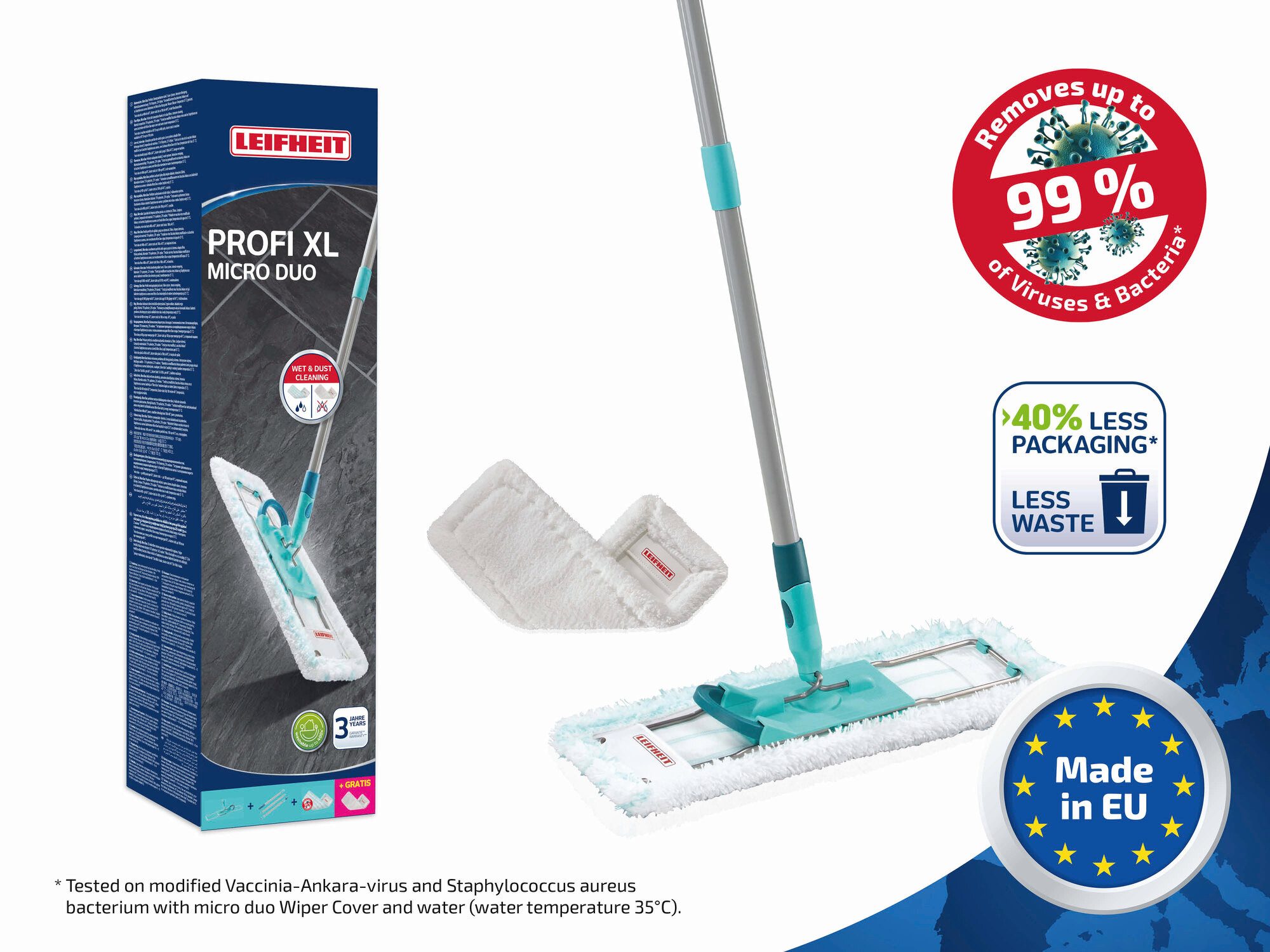 Leifheit Wischmopp Bodenwischer Profi XL micro duo + SUPERDUSTER XL (kompakte Box), (4-St), Für Böden & Leisten, starke Reinigung, wiederverwendbar