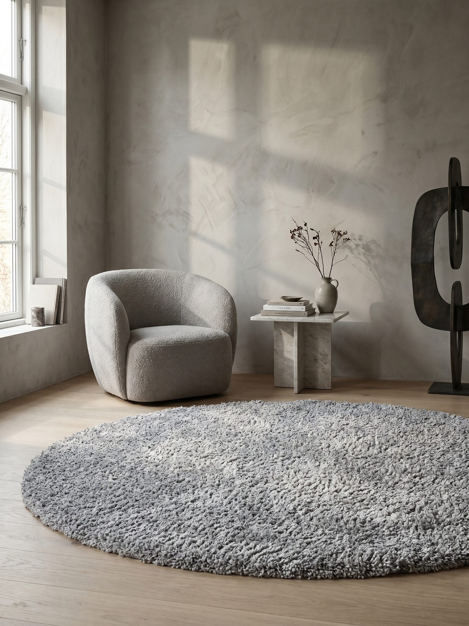 KADIMA DESIGN Teppich RHEIN Shaggy Langflor Wohnzimmer Schlafzimmer Waschbar Flauschig, Rund, Höhe: 32 mm, Hellgrau, 80x80 cm, …