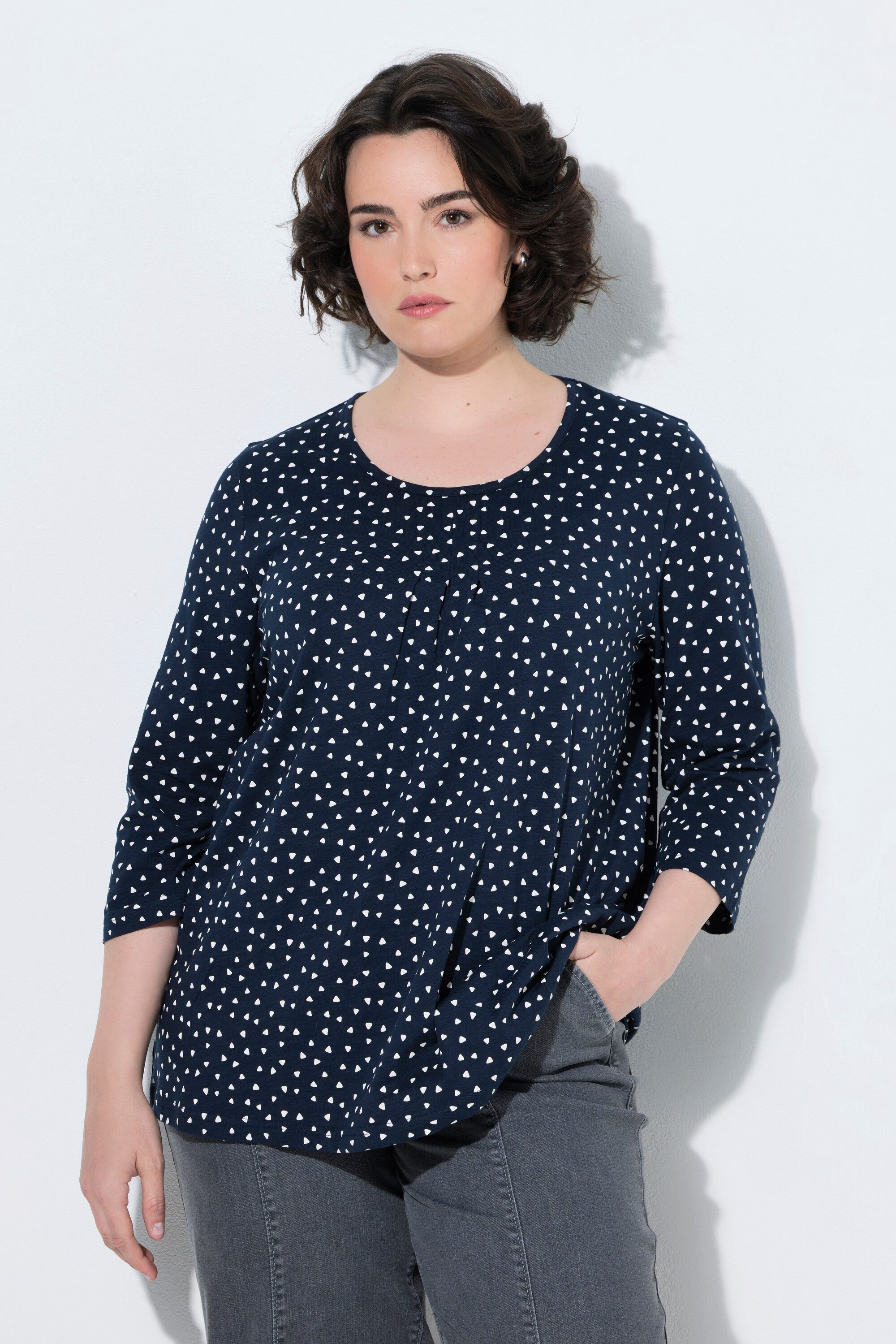 Ulla Popken Longsleeve Shirt Zierfalten A-Linie Rundhals 3/4-Arm