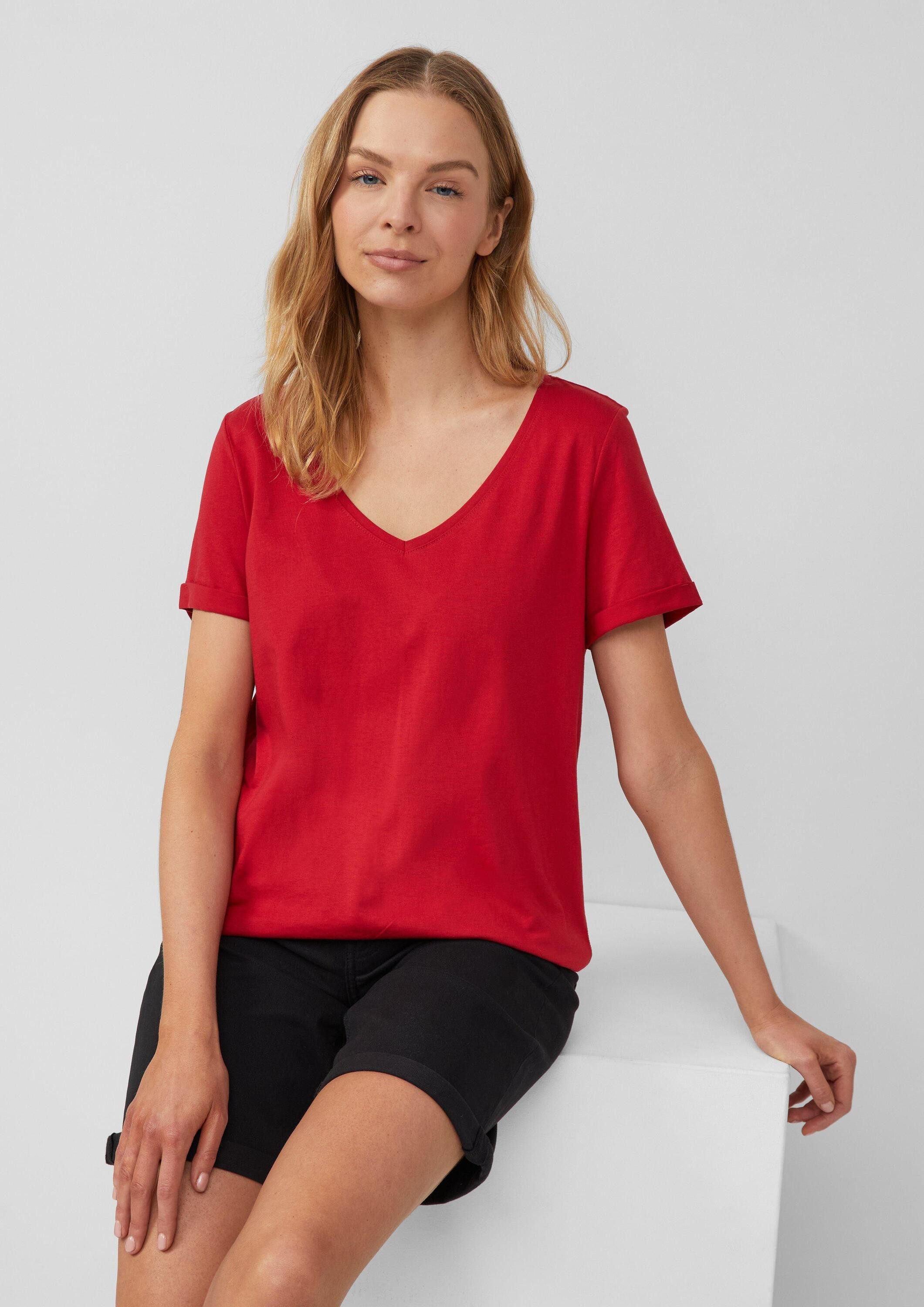 s.Oliver Kurzarmshirt T-Shirt Weiches T-Shirt aus Baumwolle mit V-Ausschnit günstig online kaufen