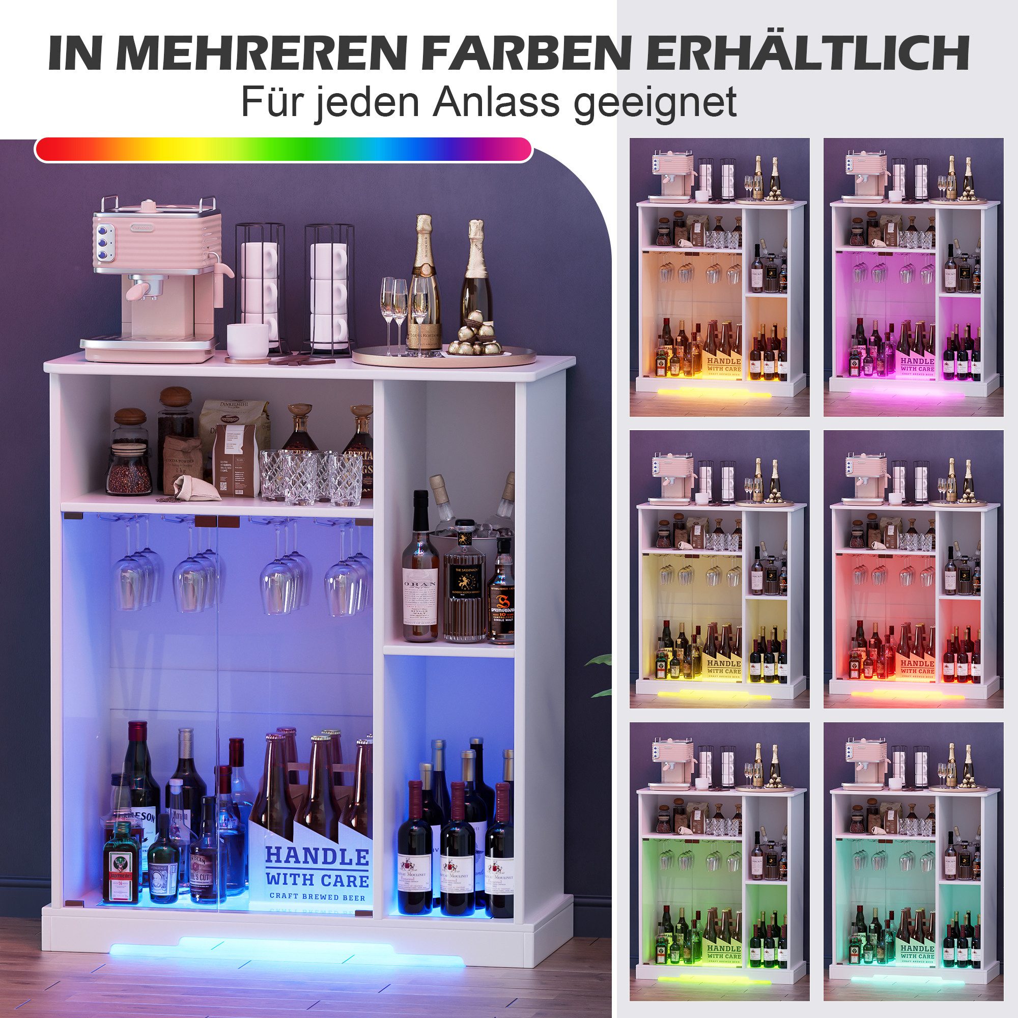 TWSOUL Weinschrank mit LED-Beleuchtung & Glastür– Barschrank mit Weinglashalter, 85,4 × 40 × 110 cm