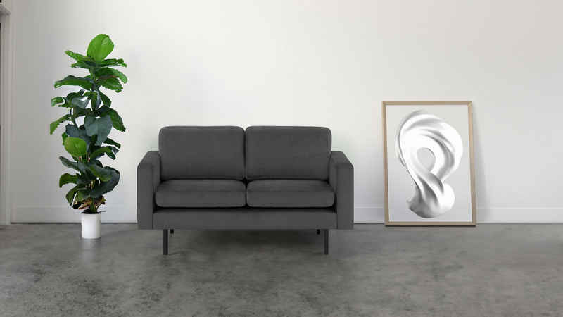 Home Collective Sofa Couch mit schwarzen Metallbeinen und modischem Veloursbezug, Zweisitzer Couch, 2er Sofa, Dunkelgrau