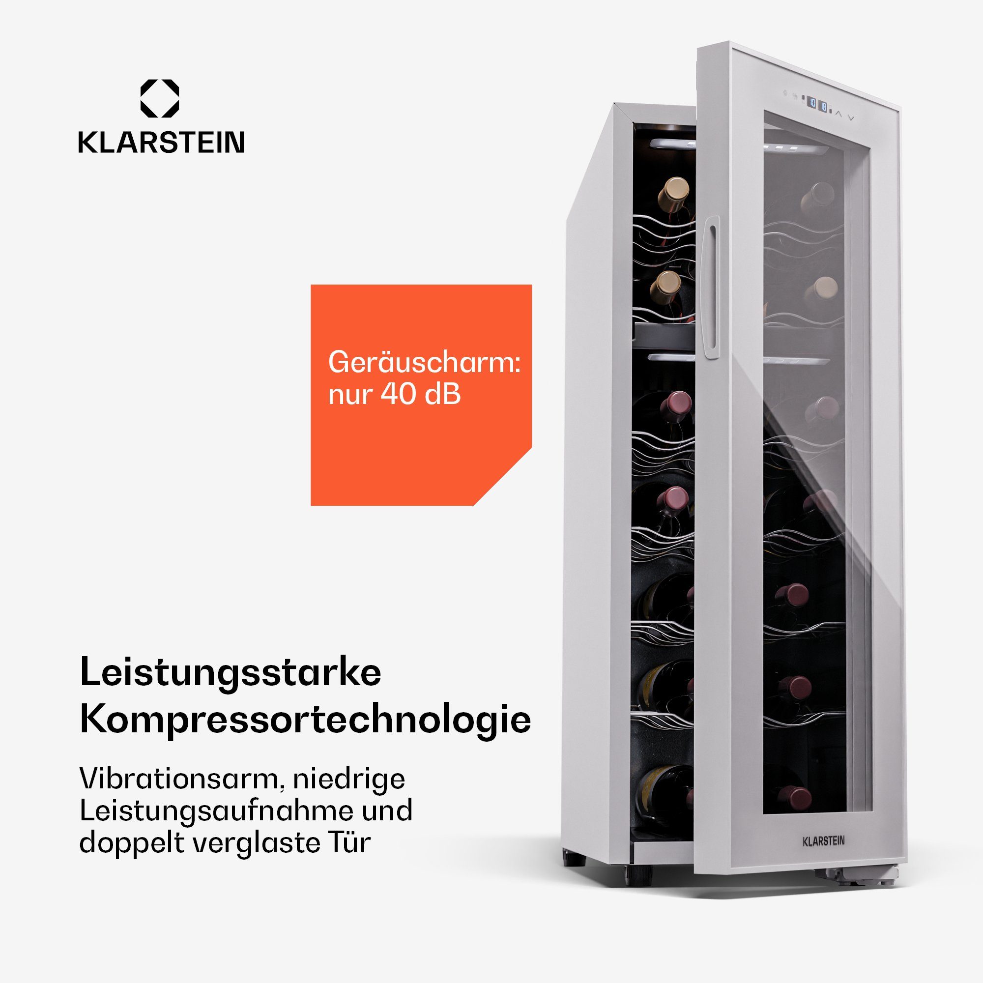 Klarstein Weinkühlschrank Shiraz, für 18 Standardflaschen á 0,75l,Wein Flaschenkühlschrank Weintemperierschrank Weinschrank Kühlschrank