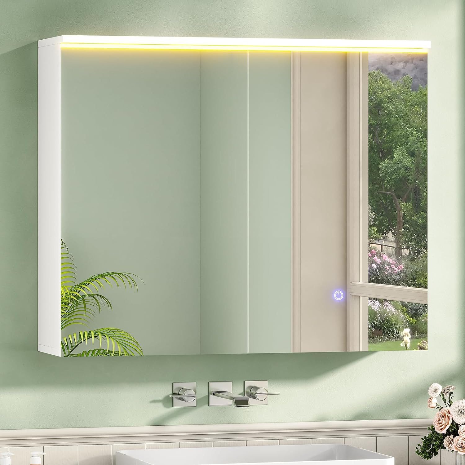MSMASK Badezimmerspiegelschrank mit LED-Beleuchtung und Steckdose, Lichtschalter, 3 Farbtemperaturen (1-St) 3-stufig höhenverstellbare Ablage