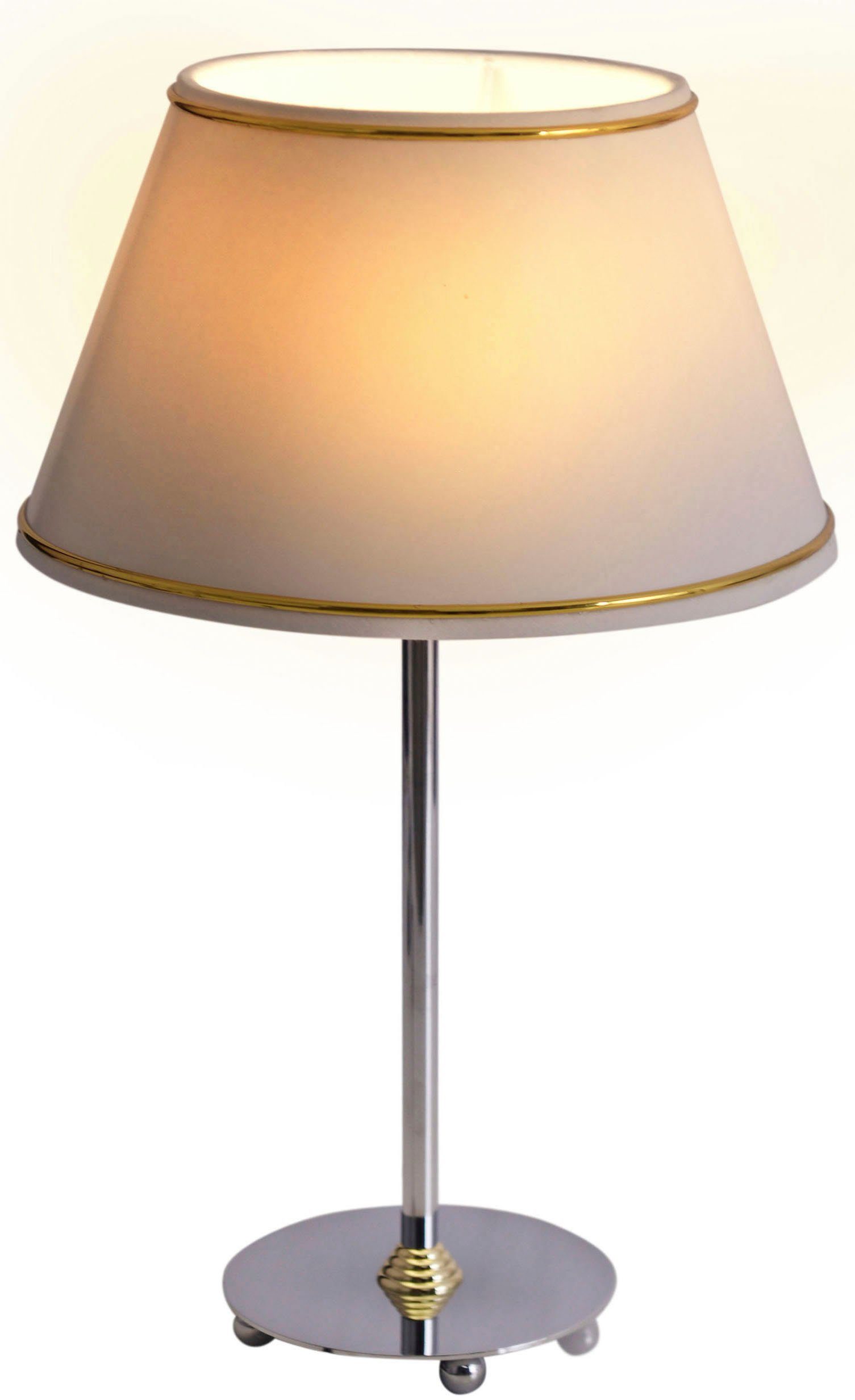 näve Tischleuchte Keanu, ohne Leuchtmittel, Stoffschirm weiß mit Goldrand, 1x  E14, Höhe 41cm, Fuß chrom