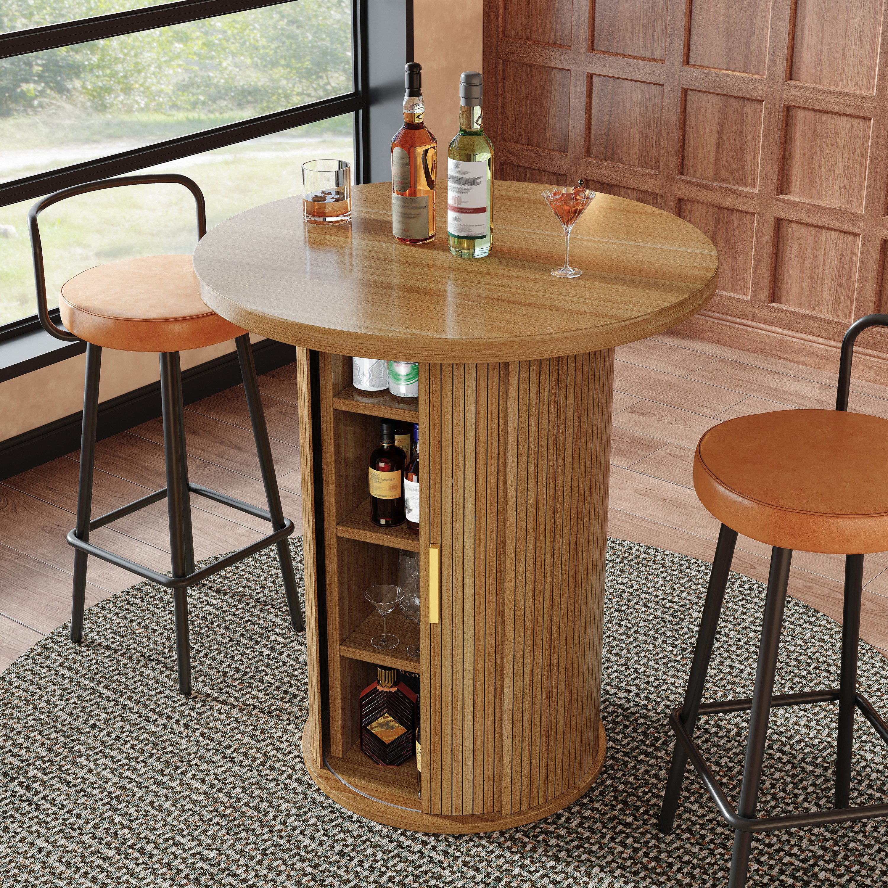 TavilaEcon Bartisch Runder Bartisch, 91,6cm hoher Stehtisch mit Stauraum (1-St), belastbar bis 75kg, für Bar & Wohnzimmer