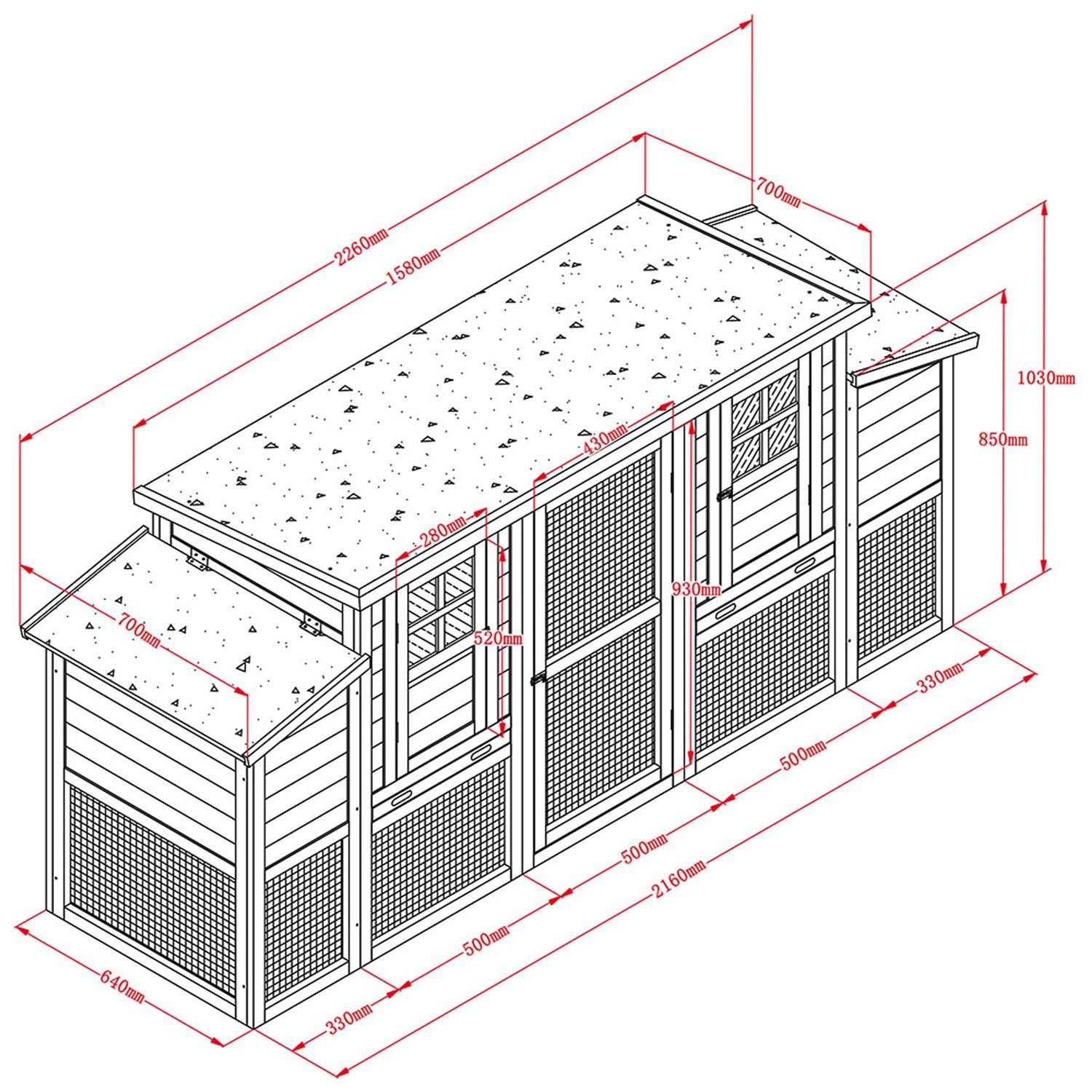 Zoopplier Hühnerstall Hühnerstall Hühnerhaus winterfest Nr.09"XXL Nest", wetterfest Hühnerkäfig Chickenhouse mit Freigehege für 2-4 Hühner