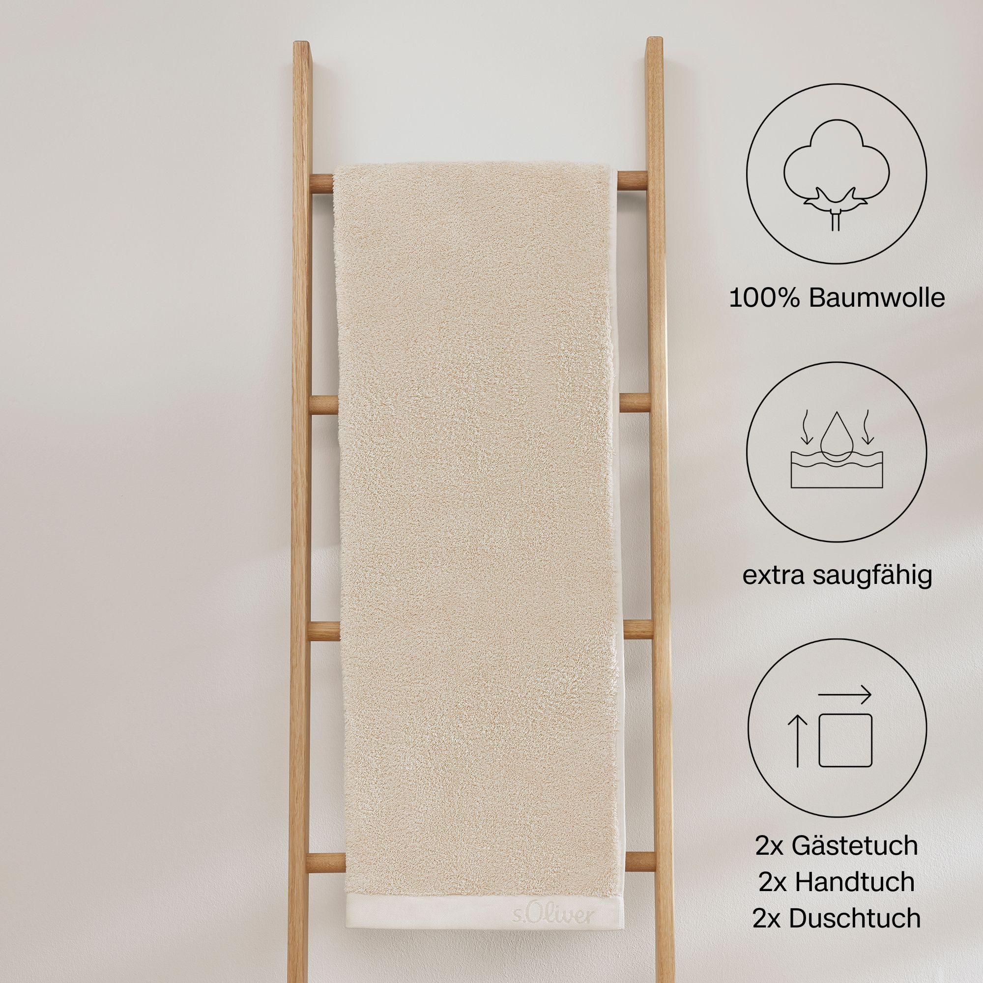 s.Oliver Handtuch Set s.Oliver, Premium Qualität, 600 gr/m², Walkfrottier (Set, 6-St), 2 Gästetücher 30x50, 2 Handtücher 50x100, 2 Duschtücher 70x140