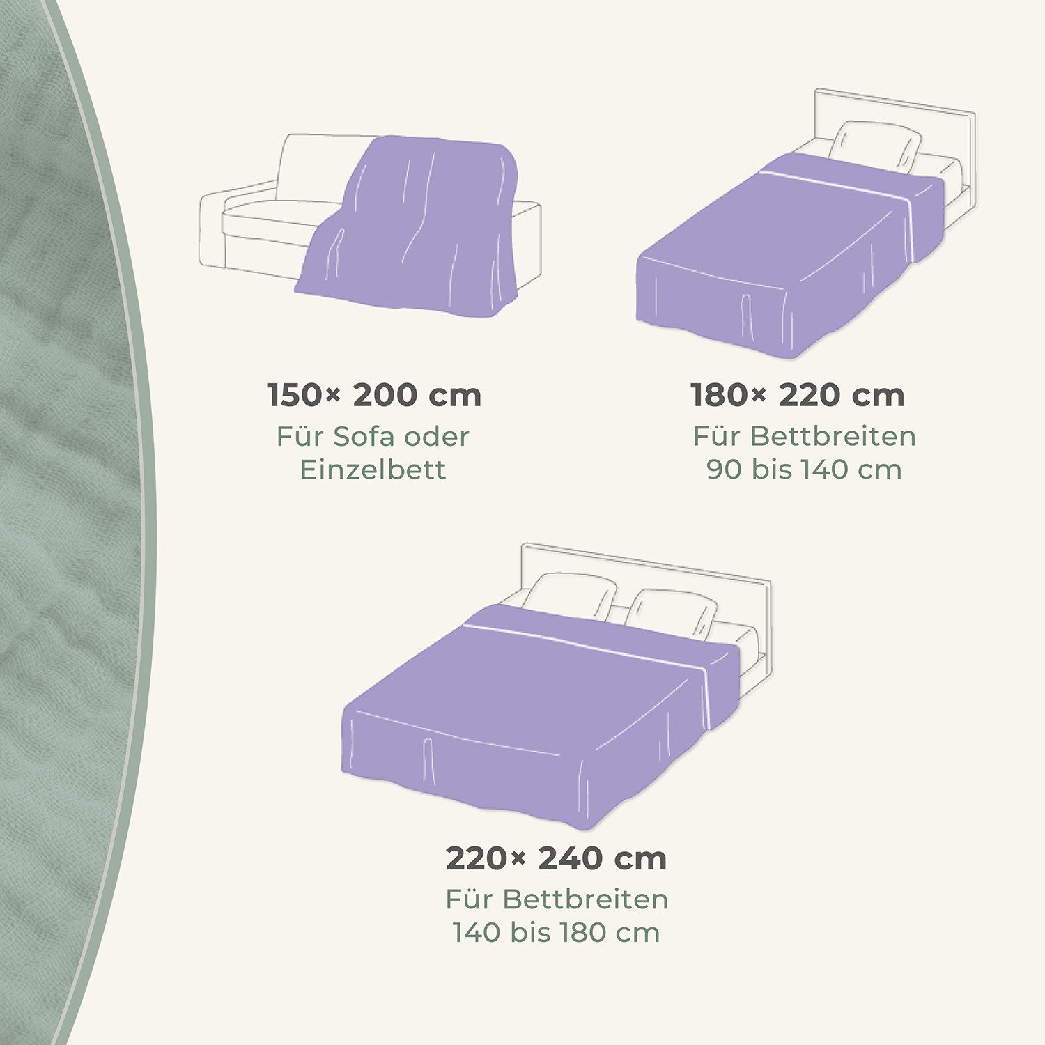 Laynenburg Tagesdecke Musselin aus 100% Baumwolle – Baumwolldecke, Kuscheldecke, Wohndecke als Sommerdecke, Bett-Überwurf, Couch-Überwurf, Sofa-Decke – Bild 3 von 5