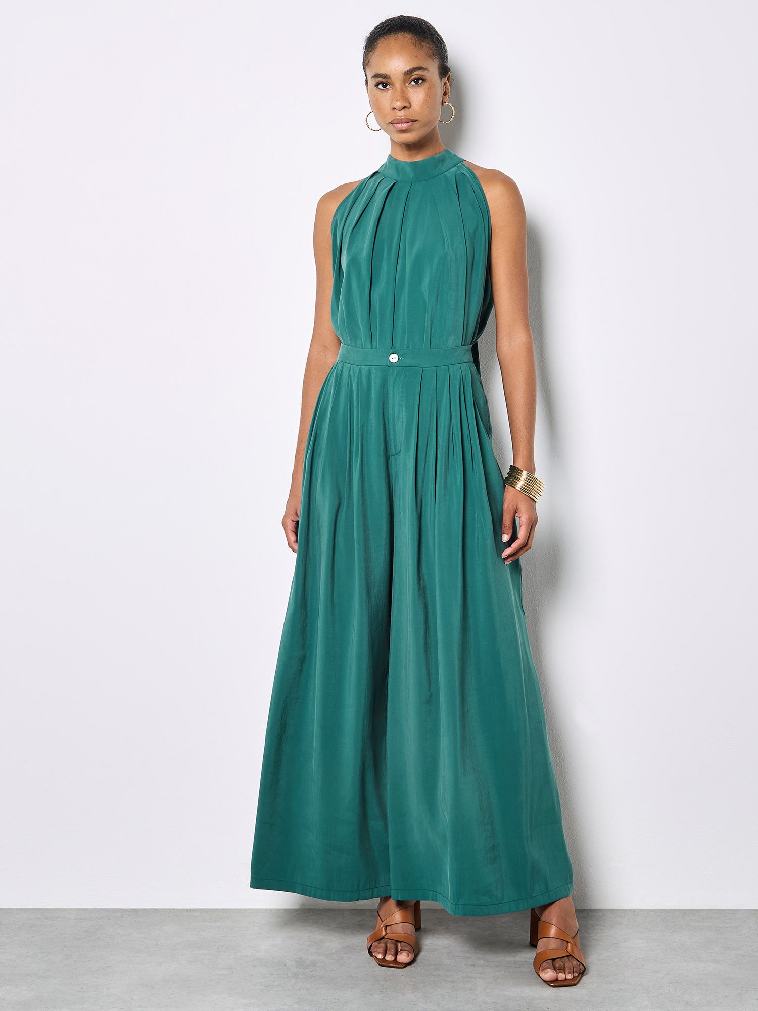 Apricot Palazzohose Plissee-Hose mit weitem Bein