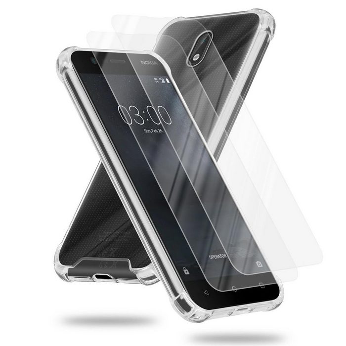 Cadorabo Handyhülle Hybrid Acrylic + 2x Tempered Gläser Nokia 3 2017 Hülle und 2x Tempered Schutzglas - Schutzhülle - Cover Case