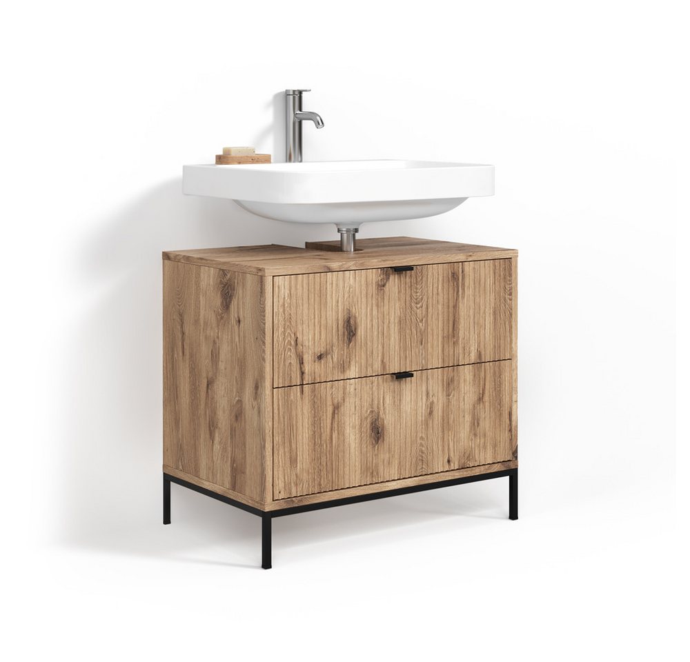 Livinity® Waschbeckenunterschrank Aterno, Viking Oak, 70 x 63 cm mit 2 ausziehbaren Schubladen (1-St)