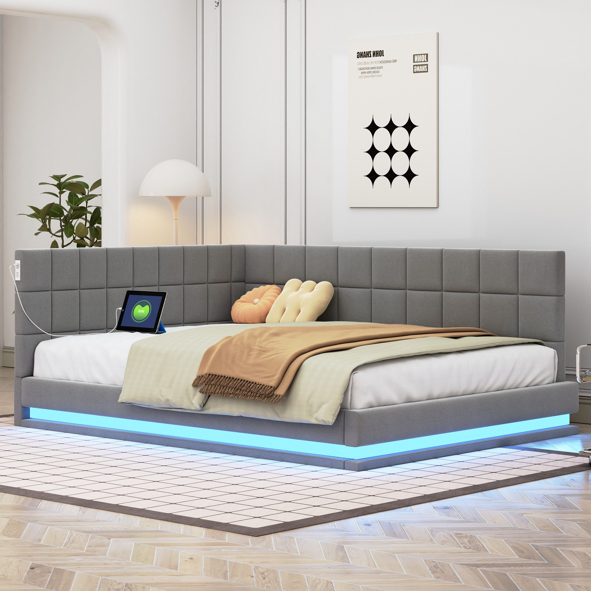 HAUSS SPOLE Schlafsofa 140x200cm mit LED Lichtleiste, USB Steckdose,  Latte günstig online kaufen
