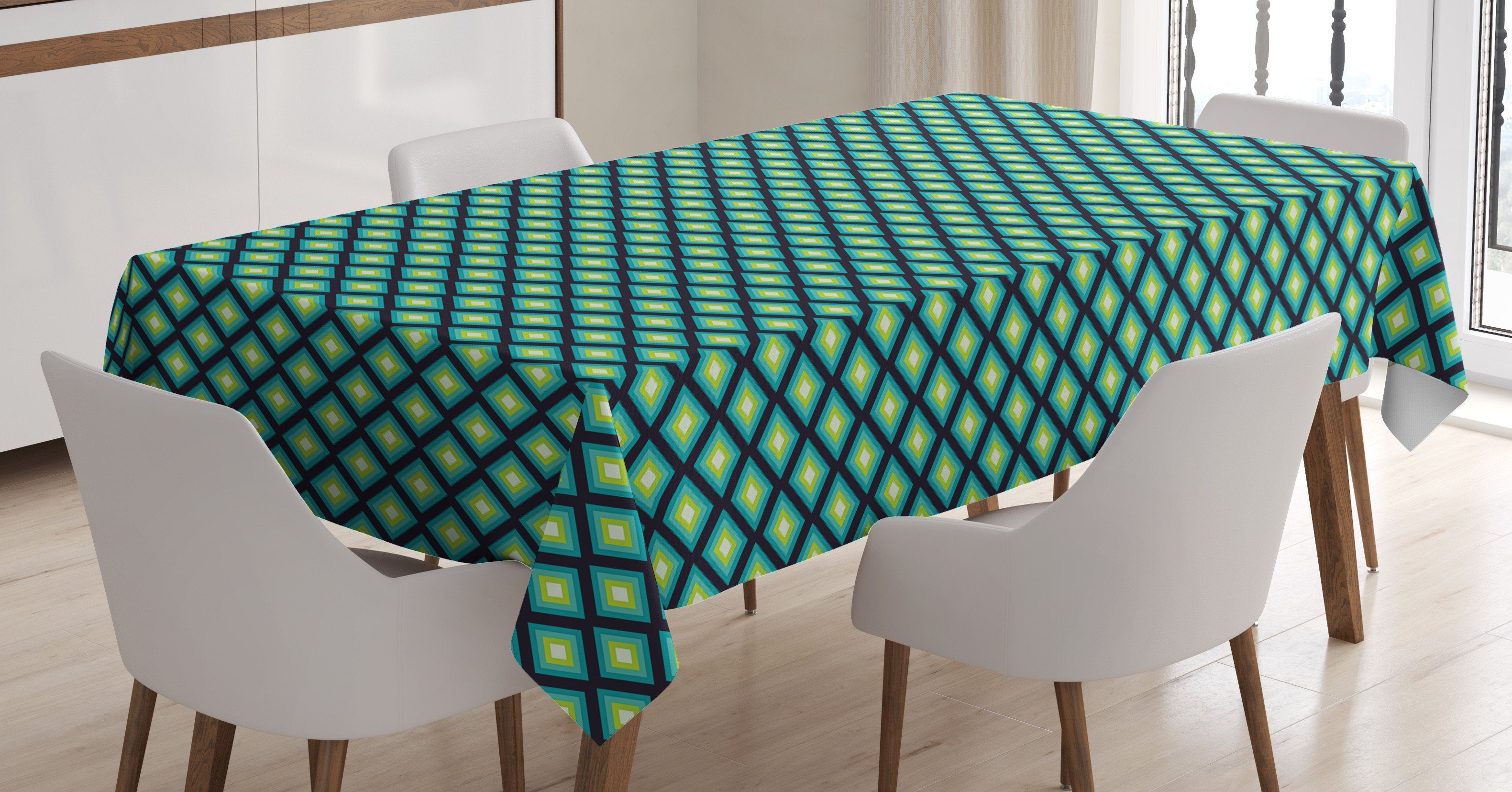Abakuhaus Tischdecke Farbfest Waschbar Für den Außen Bereich geeignet Klare Farben, Geometrisch Abstract Blue Rhombuses