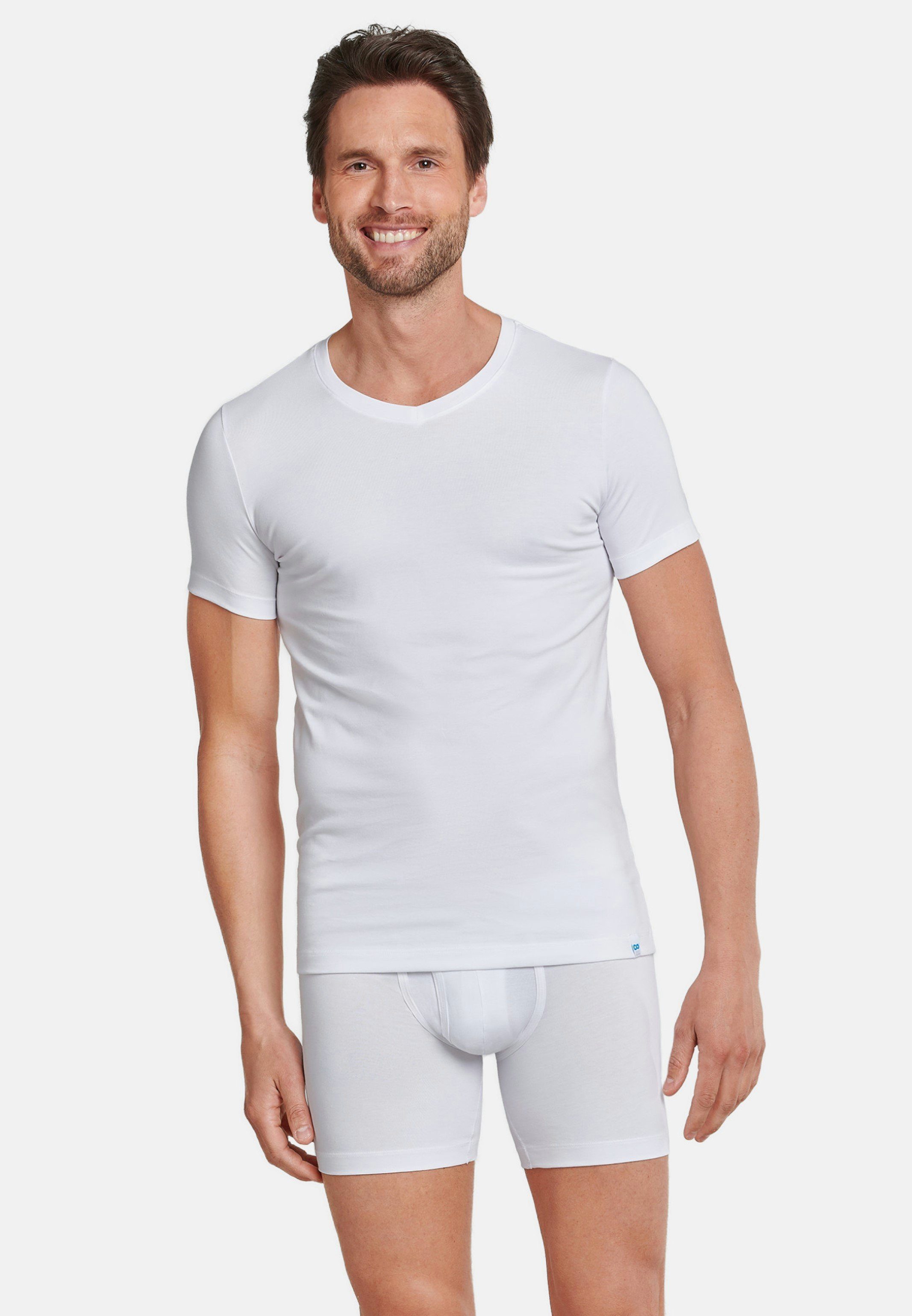 / - Unterhemd Baumwolle Kurzarm Cotton - Long Shirt Life Schiesser (1-St) Weiß Unterhemd