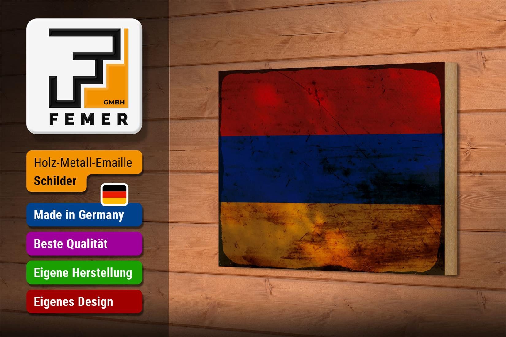 Femer GmbH Holzbild Flagge Armenien 18x12 cm Flag of Armenia Rost, Flaggen (1 St), Glatte Holzfaserplatte (MDF), vorn beschichtet
