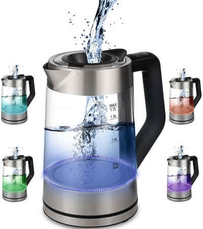 ecosa Wasserkocher EO-660, 1,7 l, 2200 W, Temperatureinstellung,LED-Beleuchtung,Edelstahl,BPA-frei,Farbwechsel