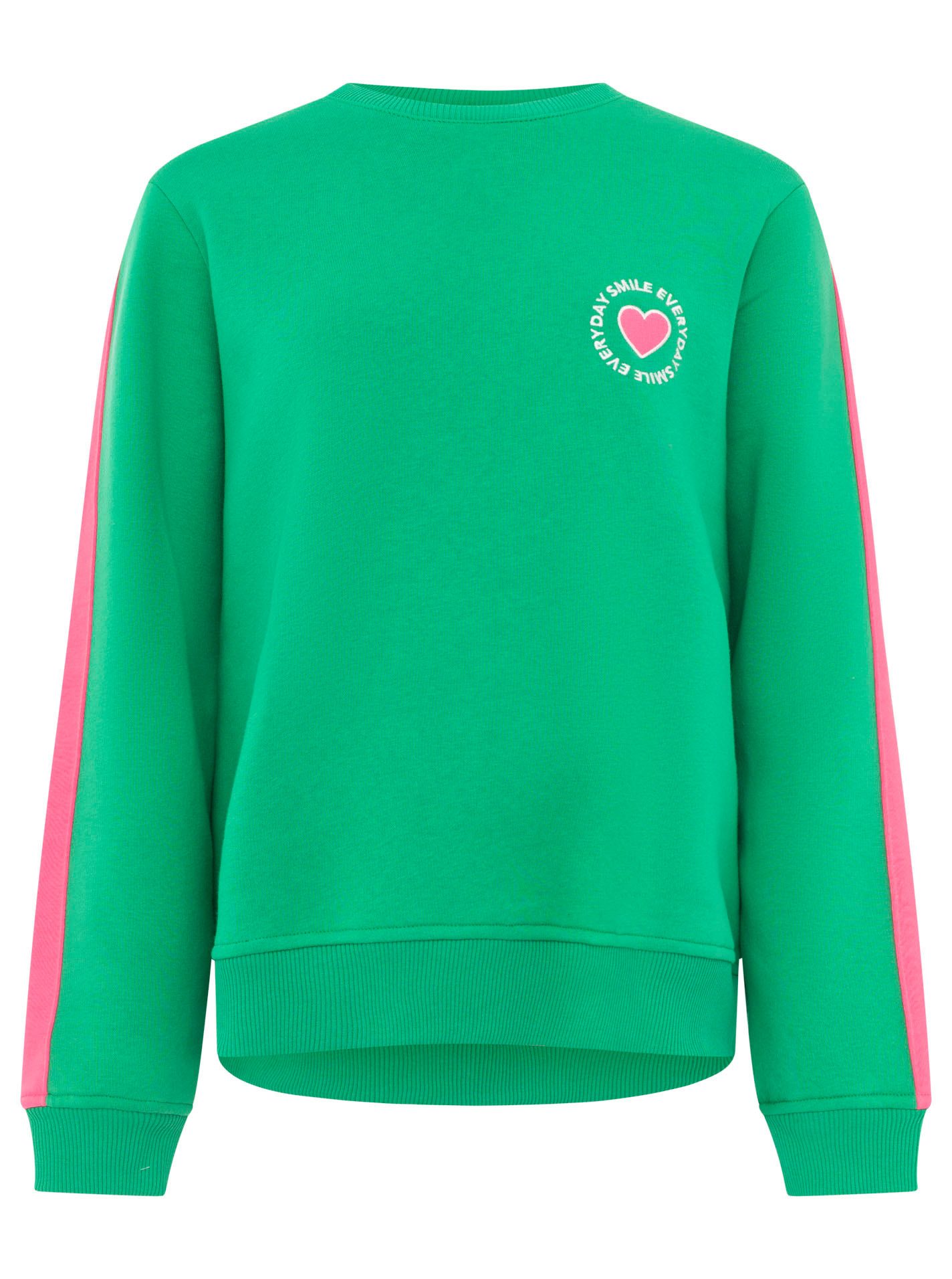 Zwillingsherz Sweatshirt "Smile Everyday" pinker Streifen am Arm, Rundhals, gesticktes Herz und Schrift – Bild 2 von 5
