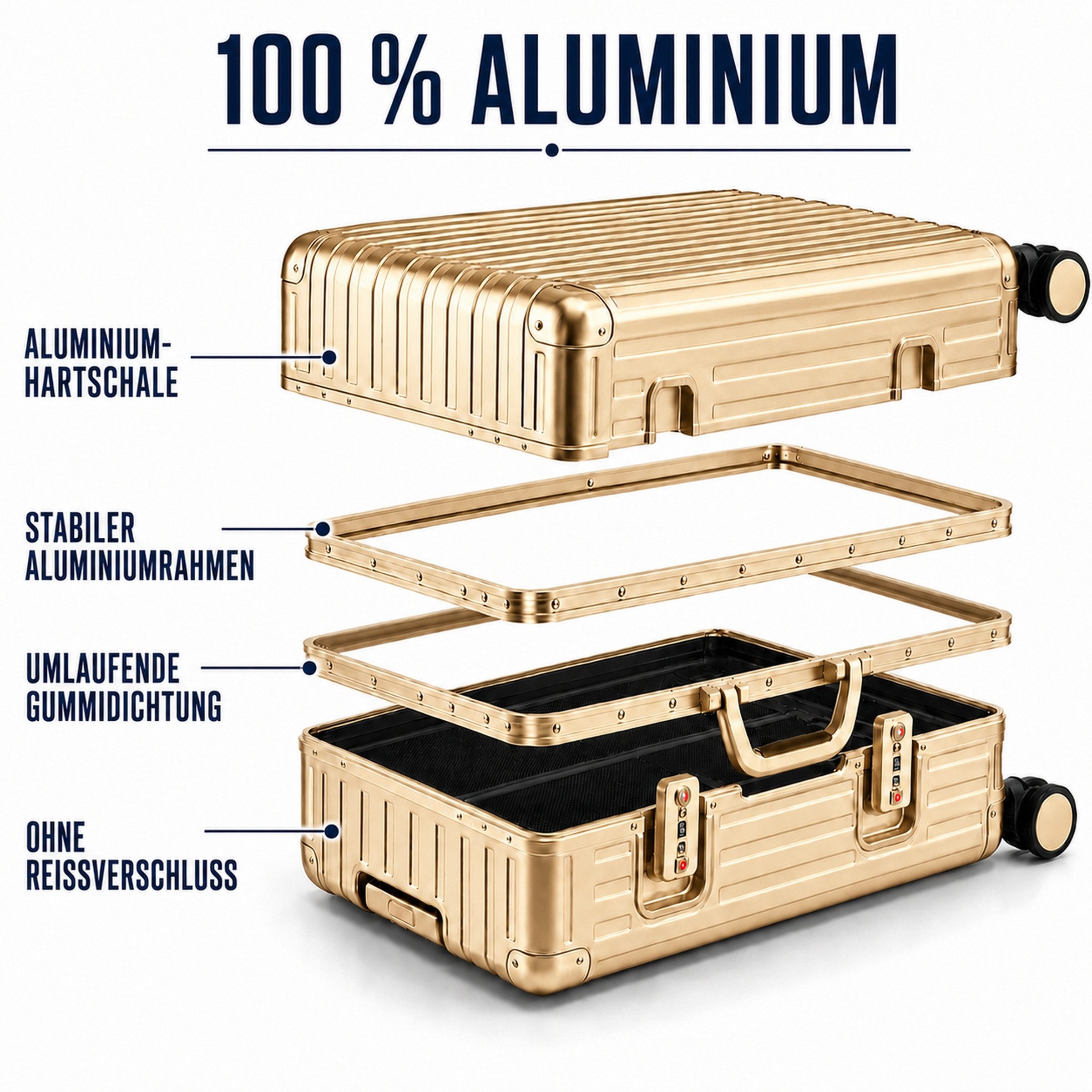 Travelhouse Koffer 100% Aluminium TOKYO M - verschiedene Farben, 4 Rollen, mit stabilem Aluminium-Gehäuse und verstärkten Ecken