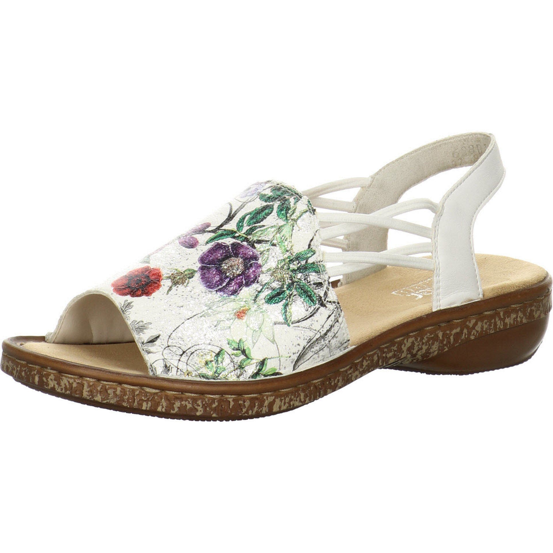 Weiß Keilsandalette Synthetik Sandalette Riemchensandalen Multicolor, Damen Rieker