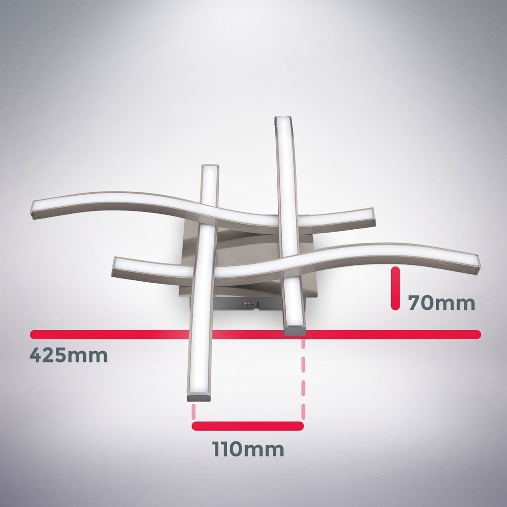 B.K.Licht Deckenleuchte 4-flammige LED Deckenlampe 42x42cm wellenförmig Geschwungen - BKL1287, LED fest integriert, 20 Watt 2000 Lumen 4000K neutralweiß Wohnzimmer Küche Aluminiumoptik