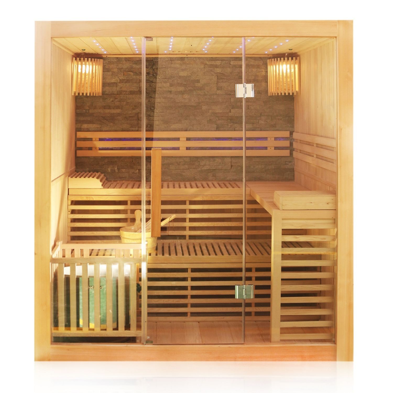 Dewello Sauna SARNIA PLUS 180 Finnische Sauna, bis zu 4 Personen, Ofen Harvia 6KW, Sauna aus Hemlock-Tannenholz, leichter Aufbau dank Stecksystem