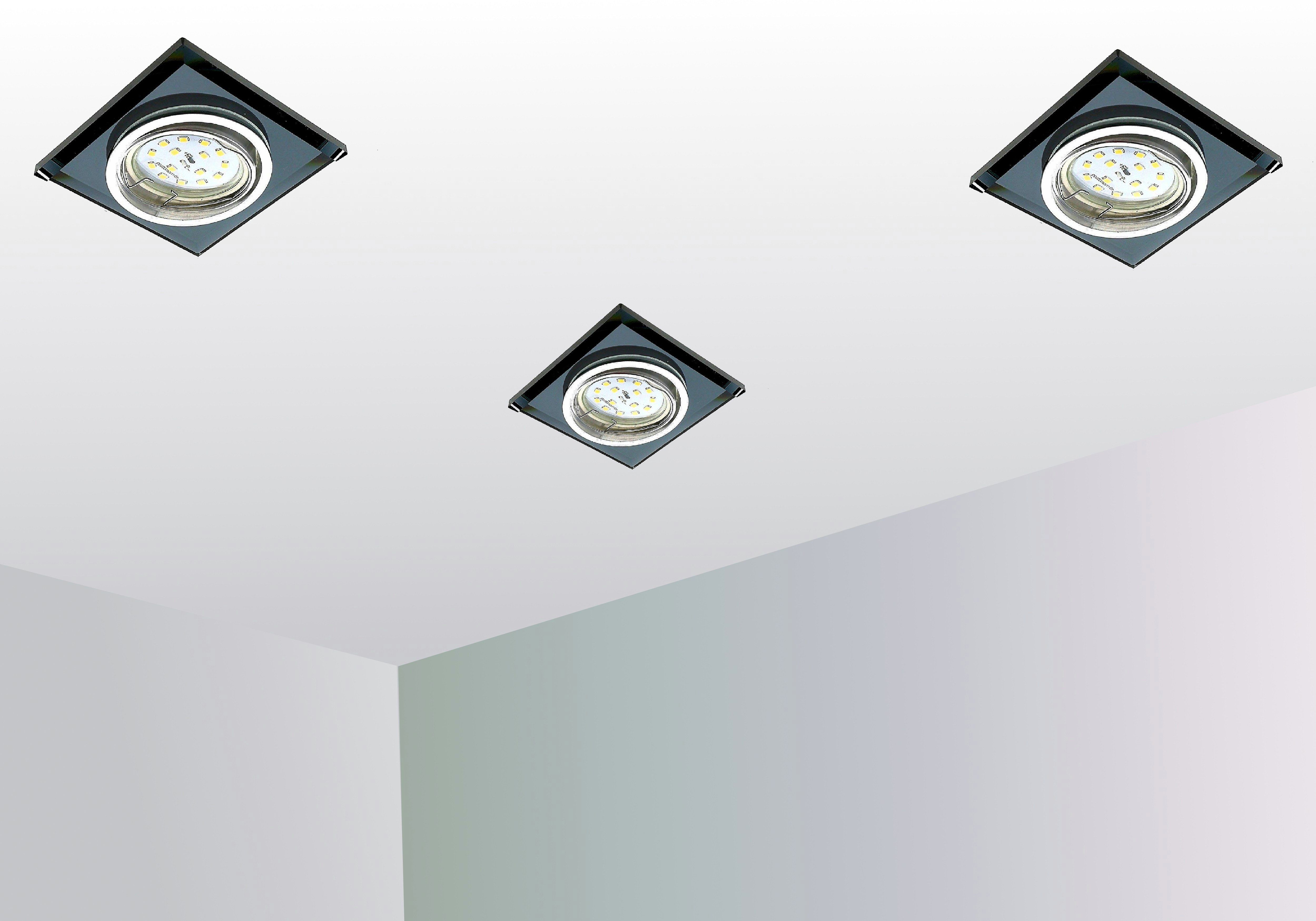 TRANGO LED Einbauleuchte, 3 Stufen dimmbar, 1er Set 6736S-01MOSD *BLACK CRYSTAL* LED Deckenstrahler aus schwarzem handgeschliffenem Glas & Alu inkl. 1x 3-Stufen dimmbar Ultra Flach LED Modul, 3000K warmweiß, Einbauspot, Deckenleuchte