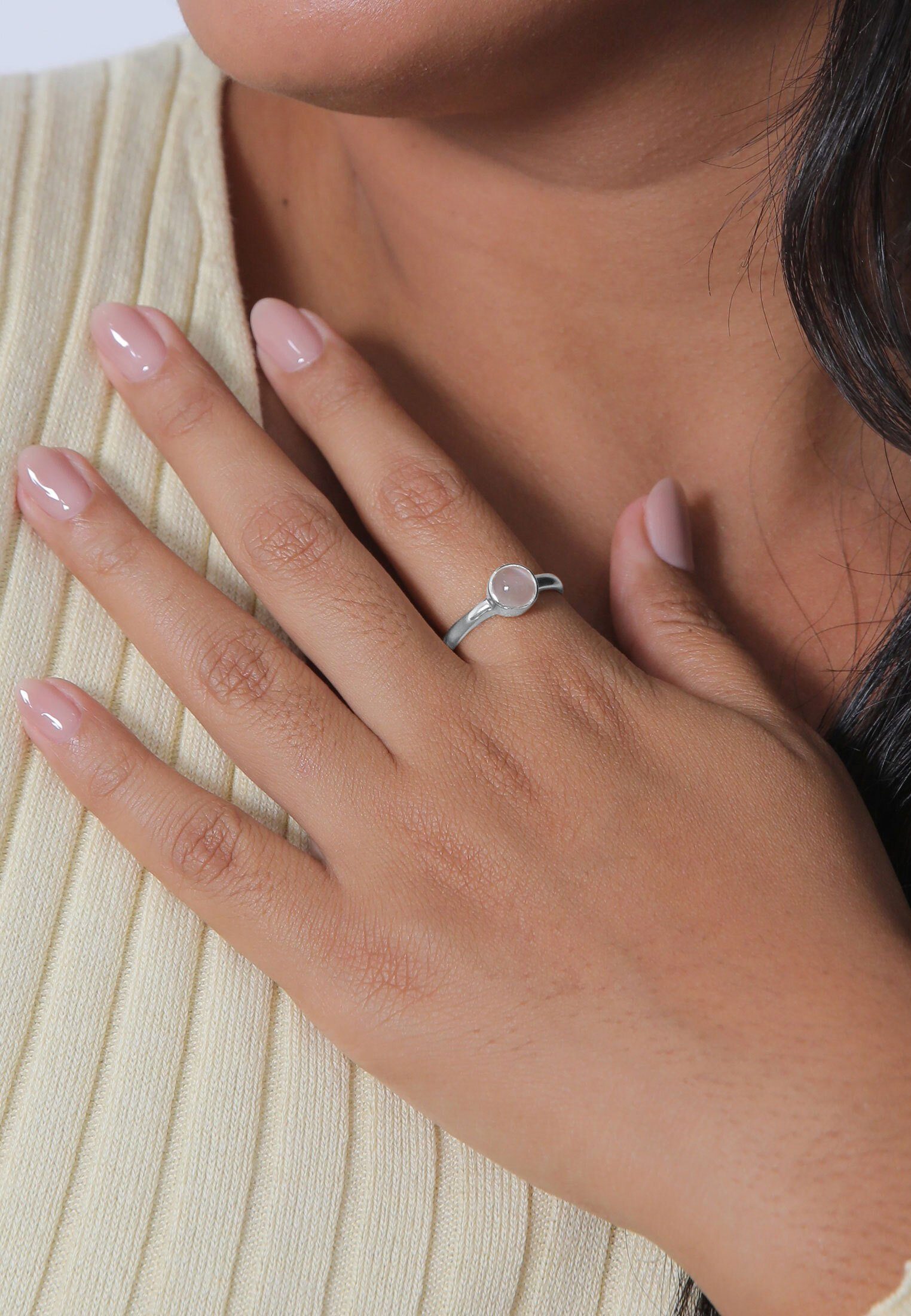Elli Fingerring mit Mondstein rund 925 Sterling Silber