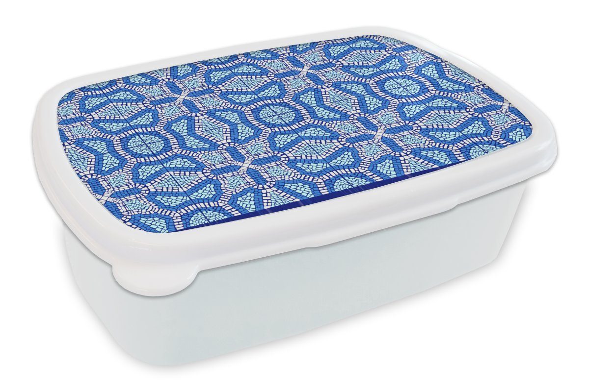 und - für Lunchbox MuchoWow Mosaik und Kunststoff, für Brotdose, Kinder Mädchen Erwachsene, Jungs Blau Design, (2-tlg), Brotbox - weiß