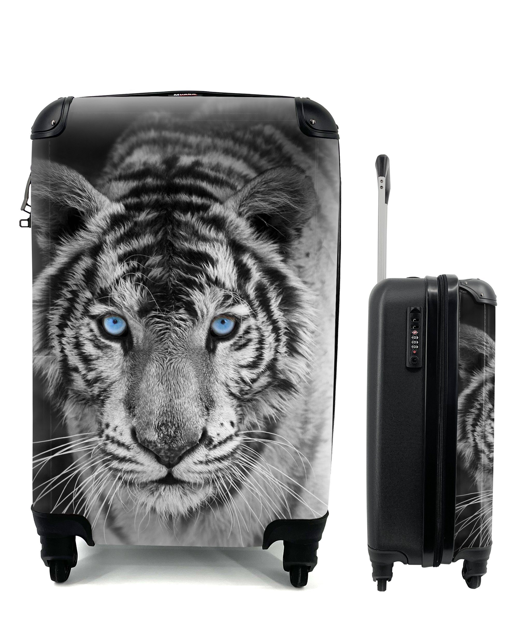 Handgepäckkoffer Tiere - Tiger - Schwarz und weiß - Augen - Blau