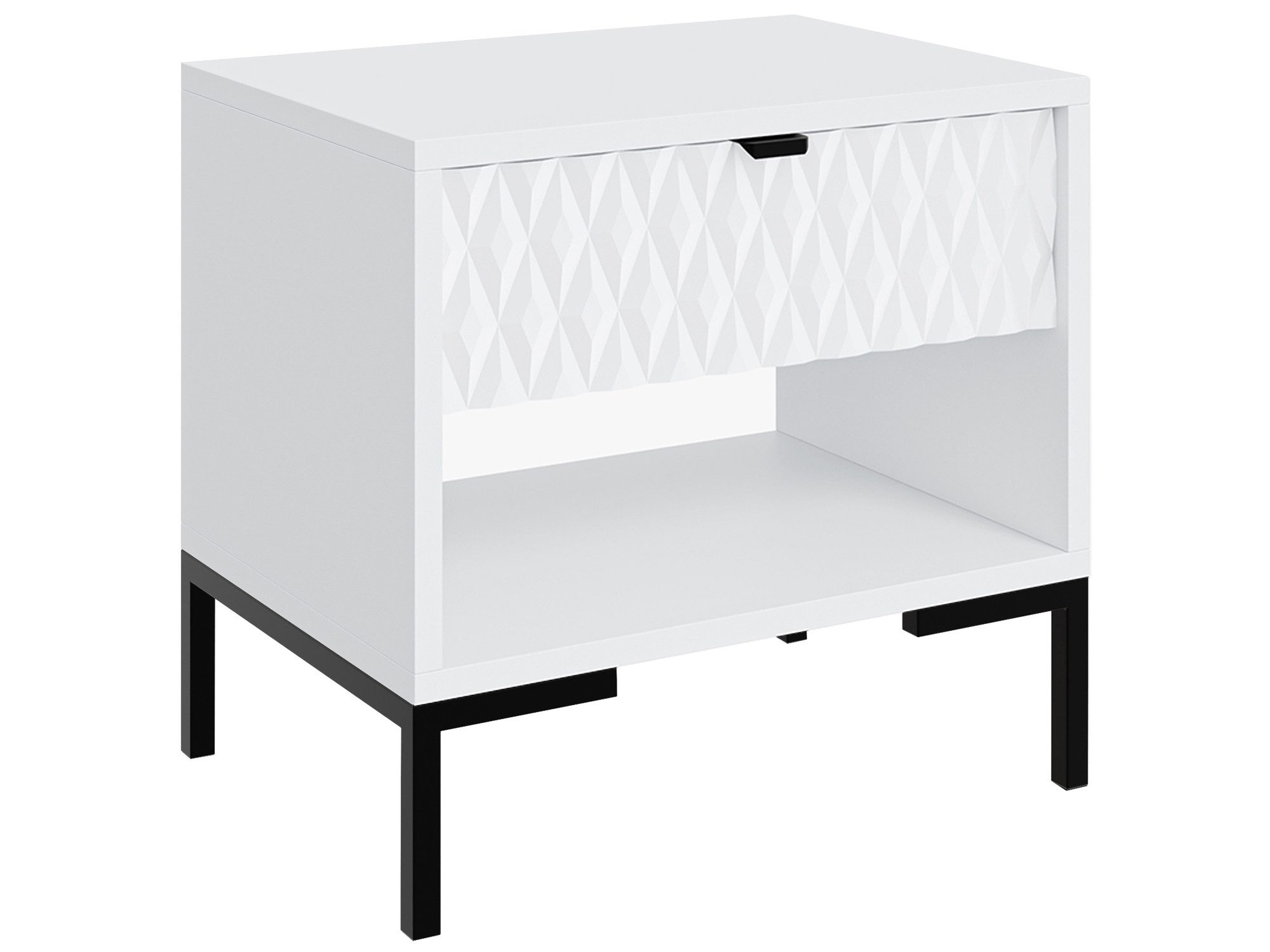 Beautysofa Nachttisch MONTREAL mit Schublade und offenem Fach (Metallfüße, Weiß oder Kaschmir, Nachtschrank mit dekorative 3D-Front), Breite: 52 cm