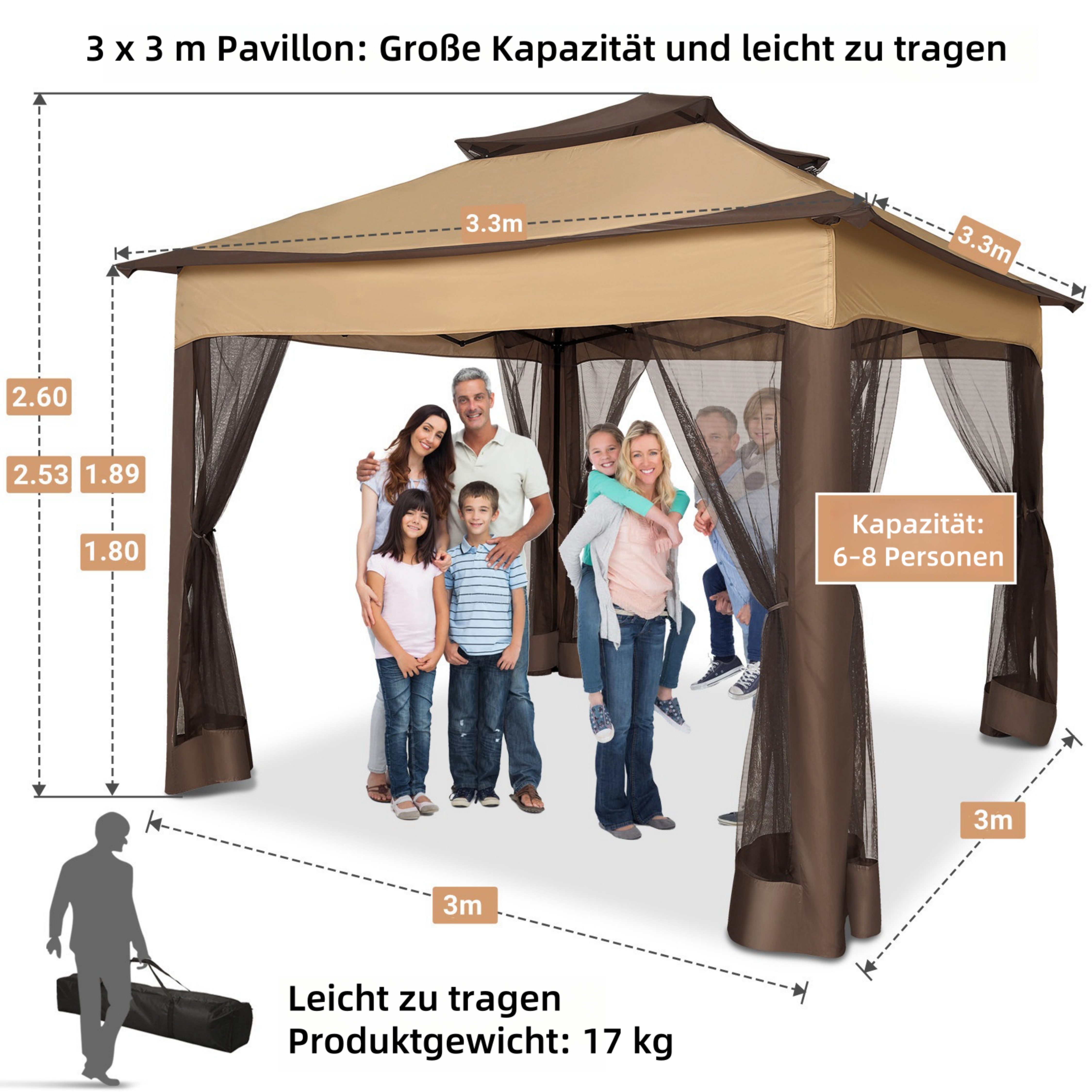 LUCKZON Pavillon 3 x 3 m günstig online kaufen